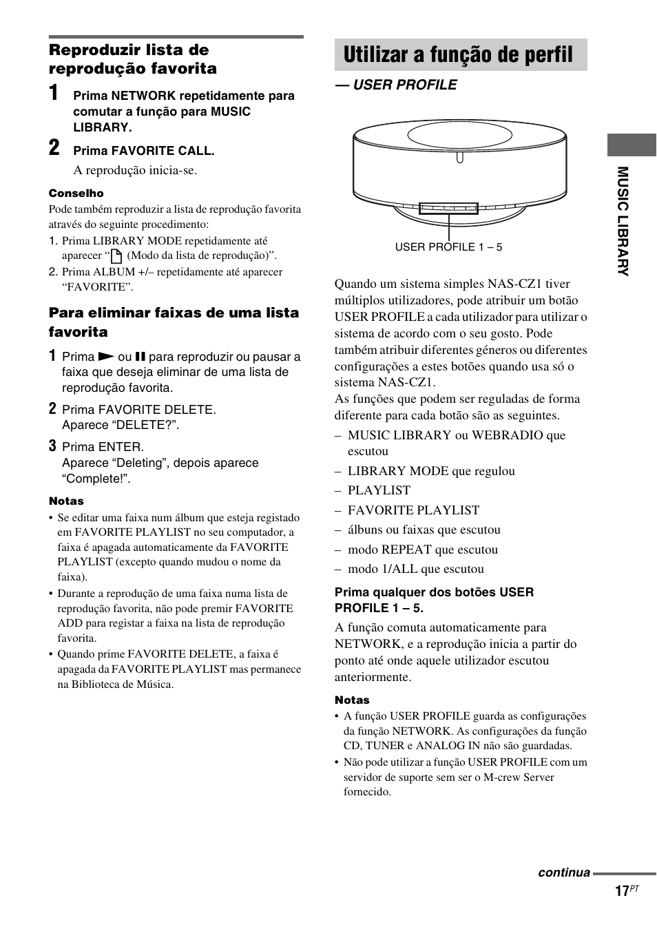 Utilizar a função de perfil, User profile, Reproduzir lista de reprodução favorita | Sony NAS-CZ1 User Manual | Page 413 / 435