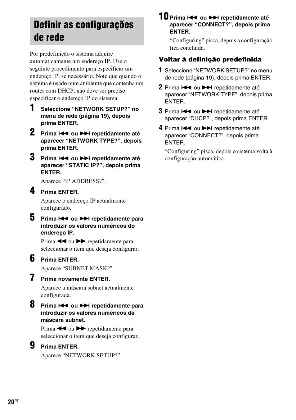 Definir as configurações de rede | Sony NAS-CZ1 User Manual | Page 416 / 435