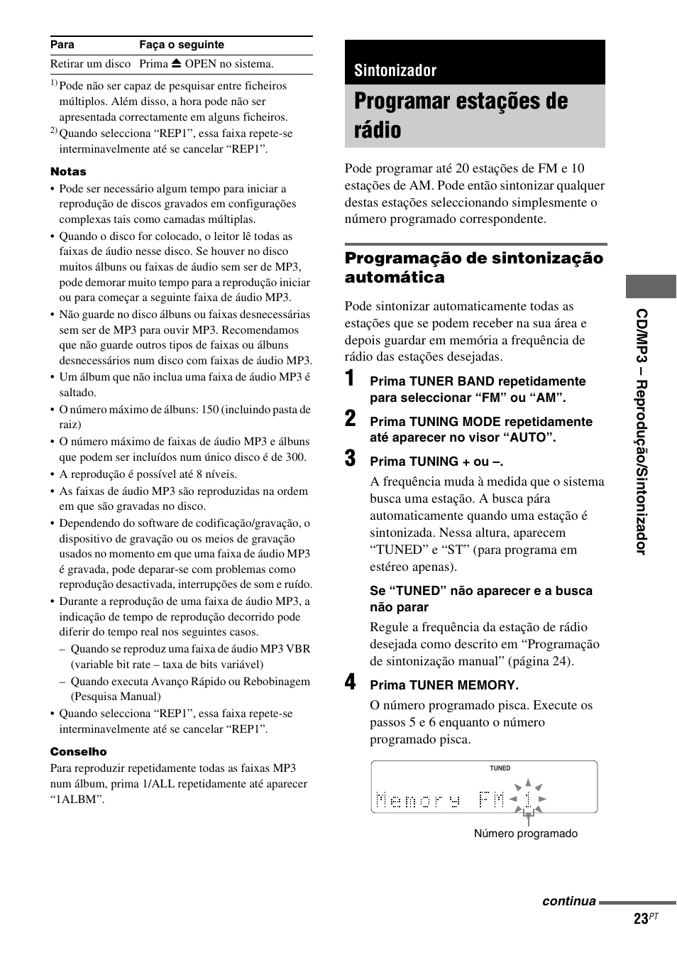 Sintonizador, Programar estações de rádio, Programação de sintonização automática | Sony NAS-CZ1 User Manual | Page 419 / 435