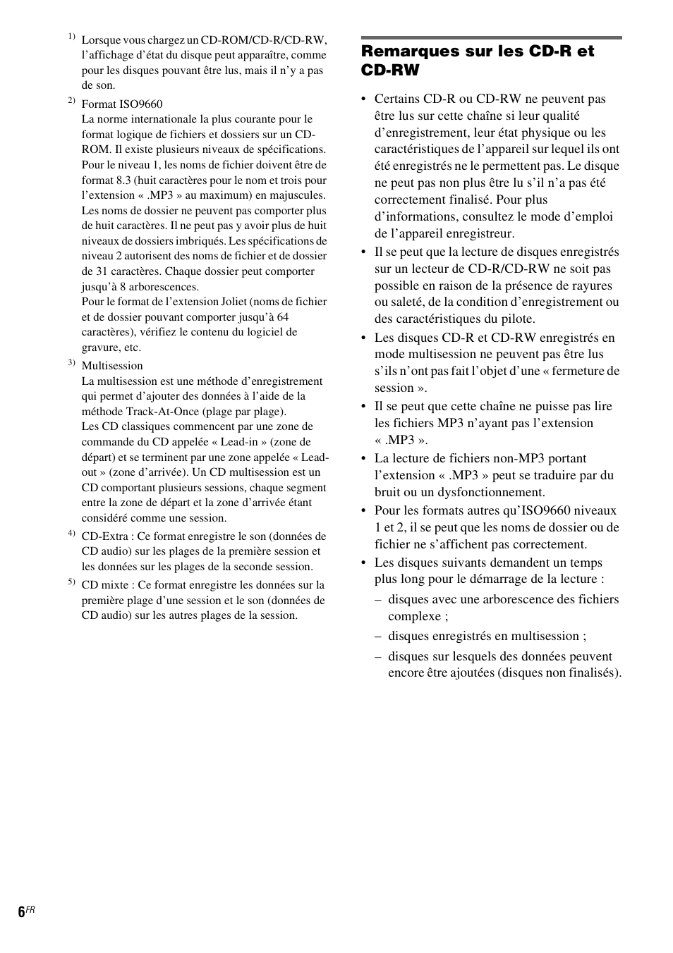 Remarques sur les cd-r et cd-rw | Sony NAS-CZ1 User Manual | Page 43 / 435