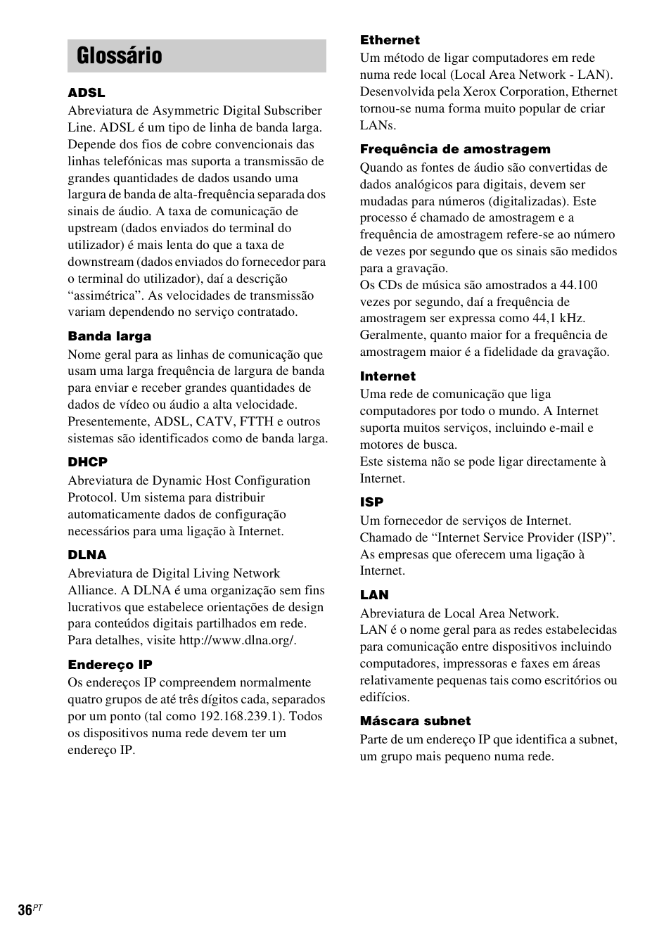 Glossário | Sony NAS-CZ1 User Manual | Page 432 / 435
