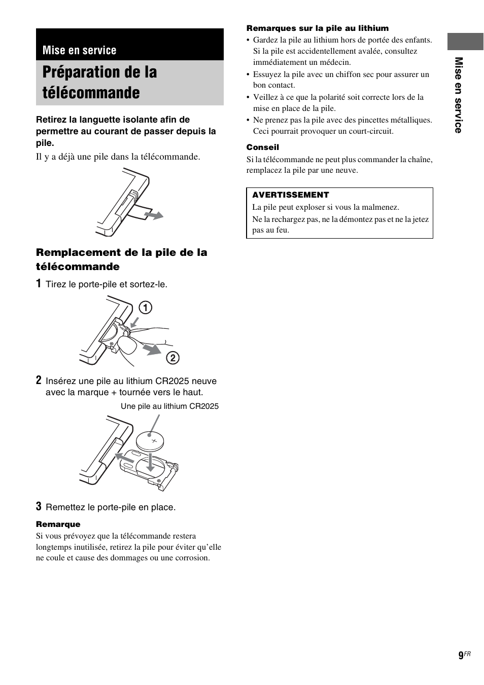 Mise en service, Préparation de la télécommande | Sony NAS-CZ1 User Manual | Page 46 / 435