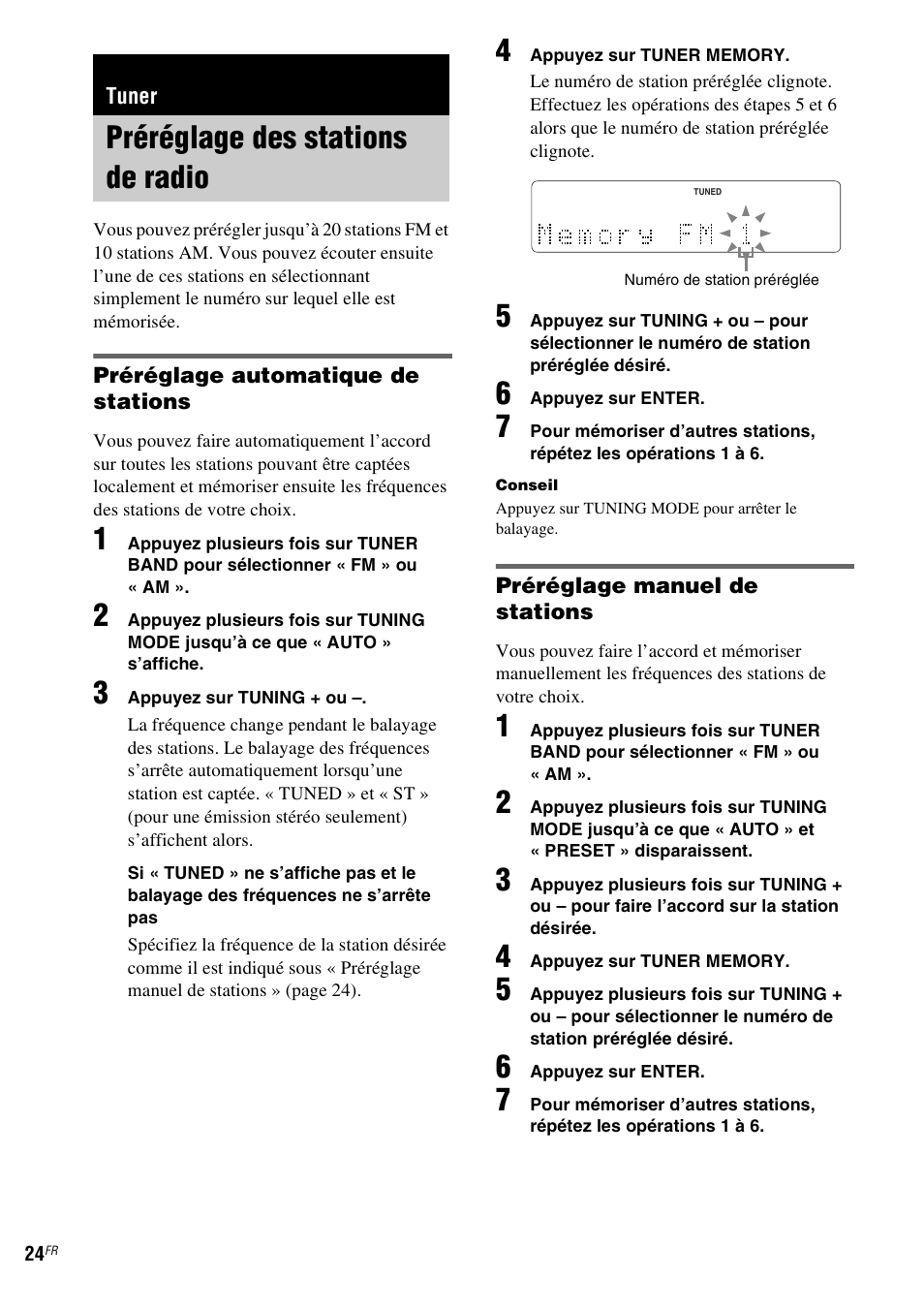 Tuner, Préréglage des stations de radio | Sony NAS-CZ1 User Manual | Page 61 / 435