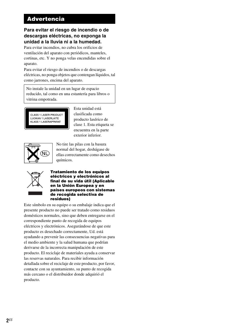 Advertencia | Sony NAS-CZ1 User Manual | Page 78 / 435