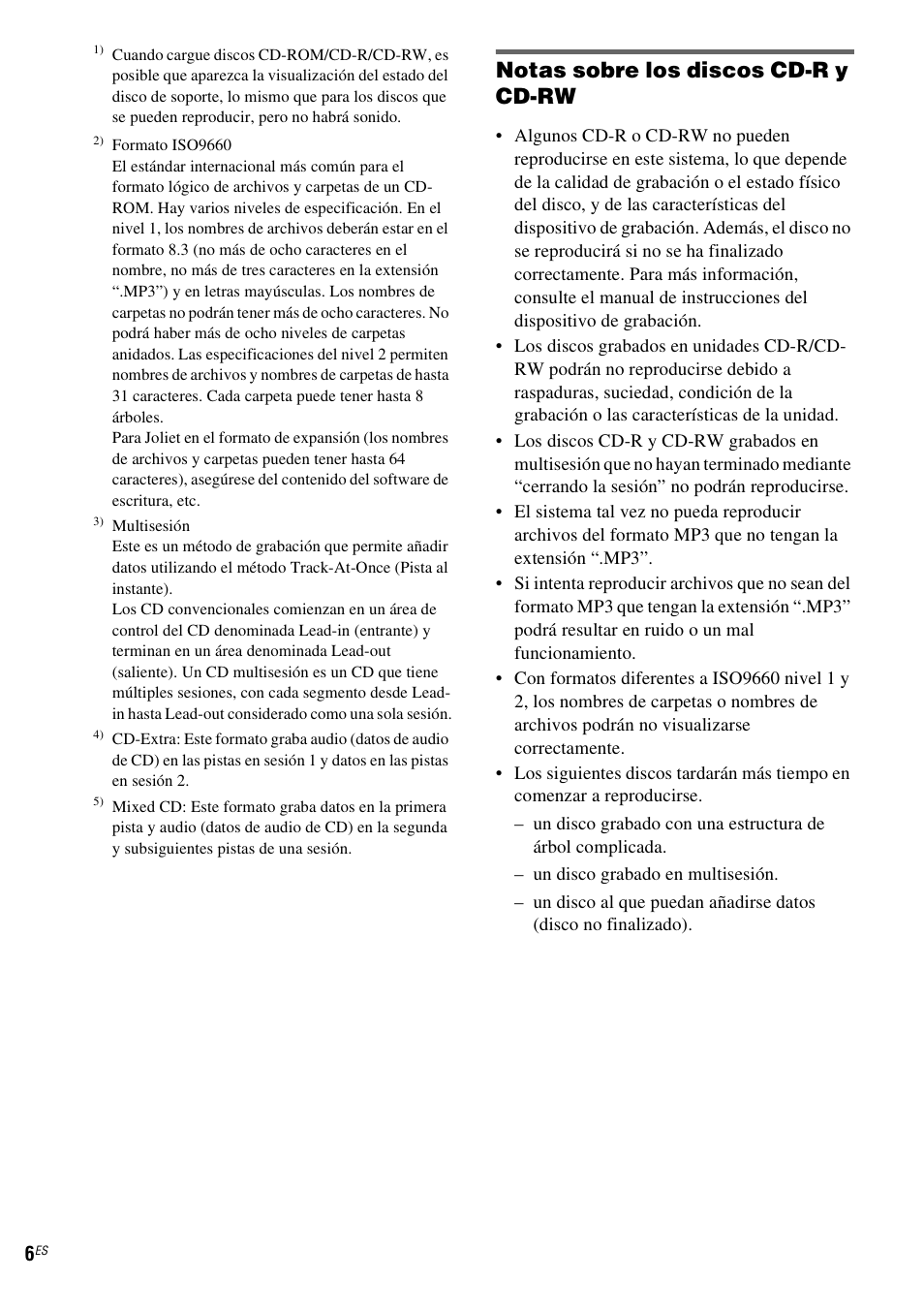 Notas sobre los discos cd-r y cd-rw | Sony NAS-CZ1 User Manual | Page 82 / 435