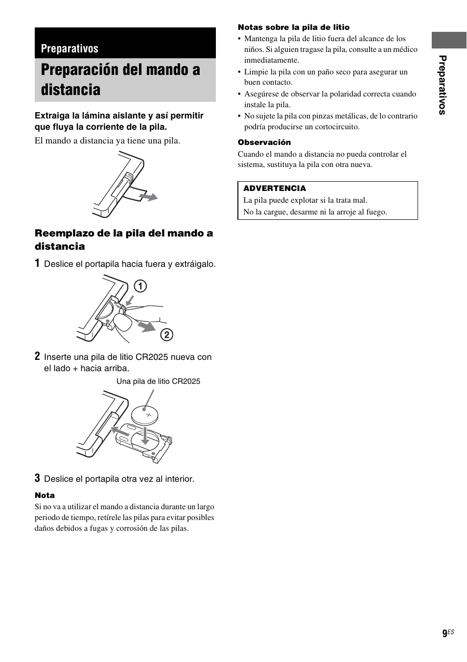 Preparativos, Preparación del mando a distancia | Sony NAS-CZ1 User Manual | Page 85 / 435