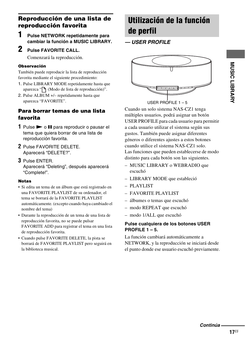 Utilización de la función de perfil, User profile | Sony NAS-CZ1 User Manual | Page 93 / 435