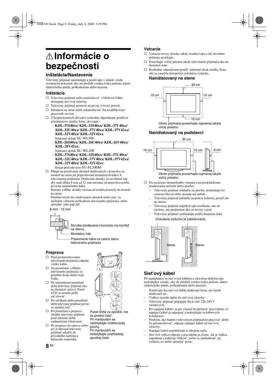 Informácie o bezpečnosti | Sony KDL-32V4000 User Manual | Page 128 / 181