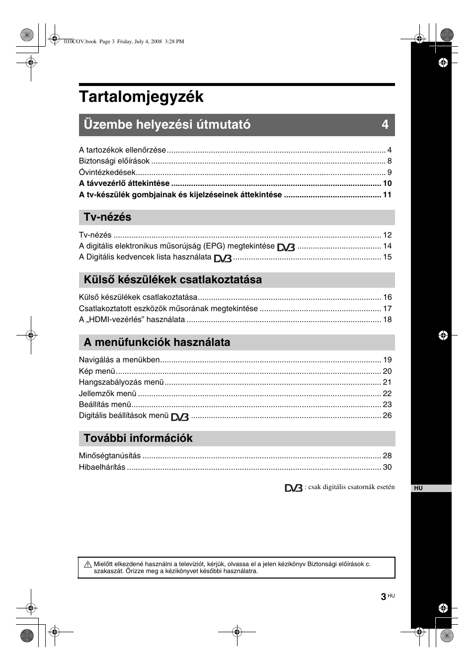 Tartalomjegyzék, Üzembe helyezési útmutató 4 | Sony KDL-32V4000 User Manual | Page 153 / 181