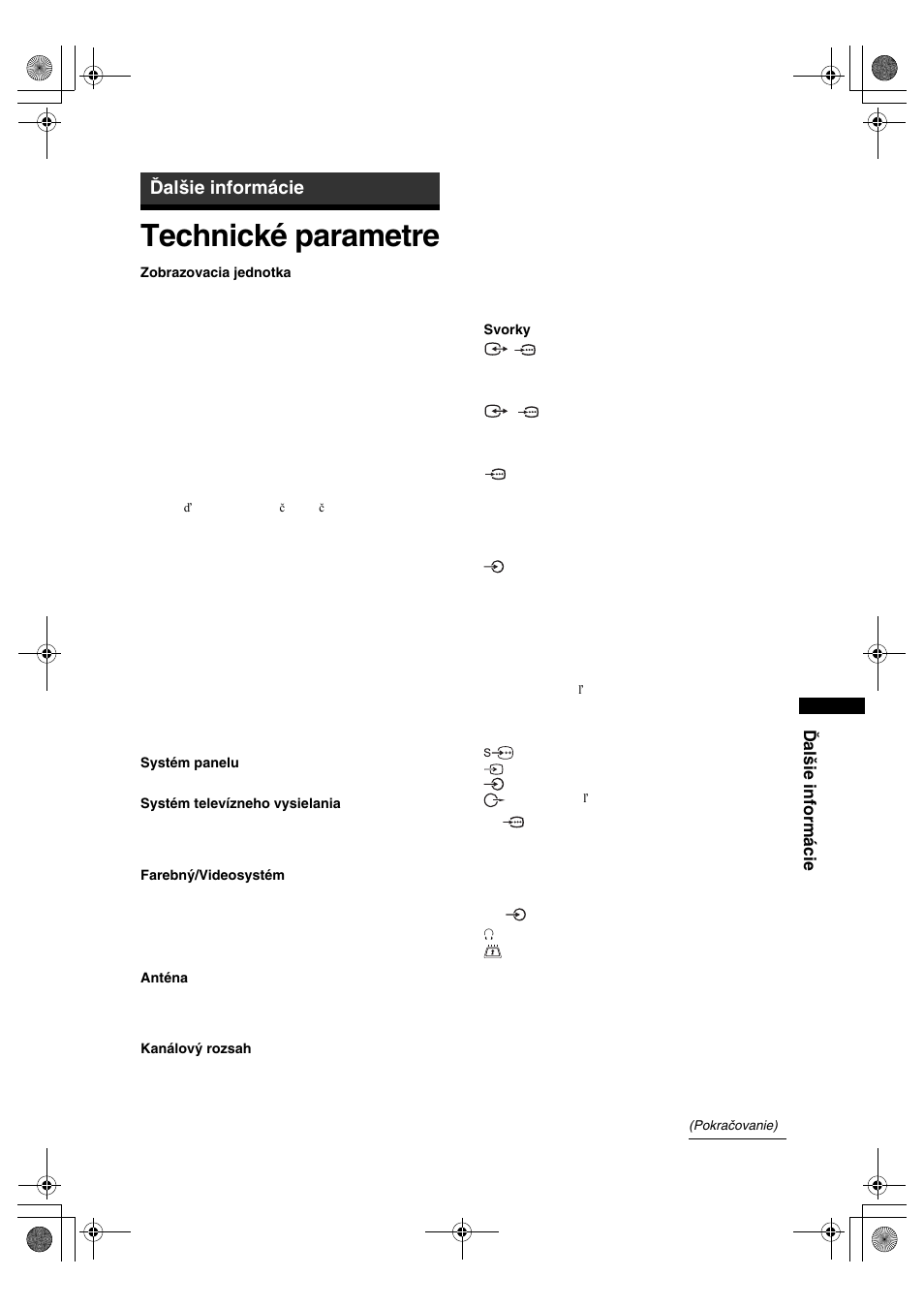 Technické parametre, Ďalšie informácie | Sony KDL-32S2820 User Manual | Page 159 / 193