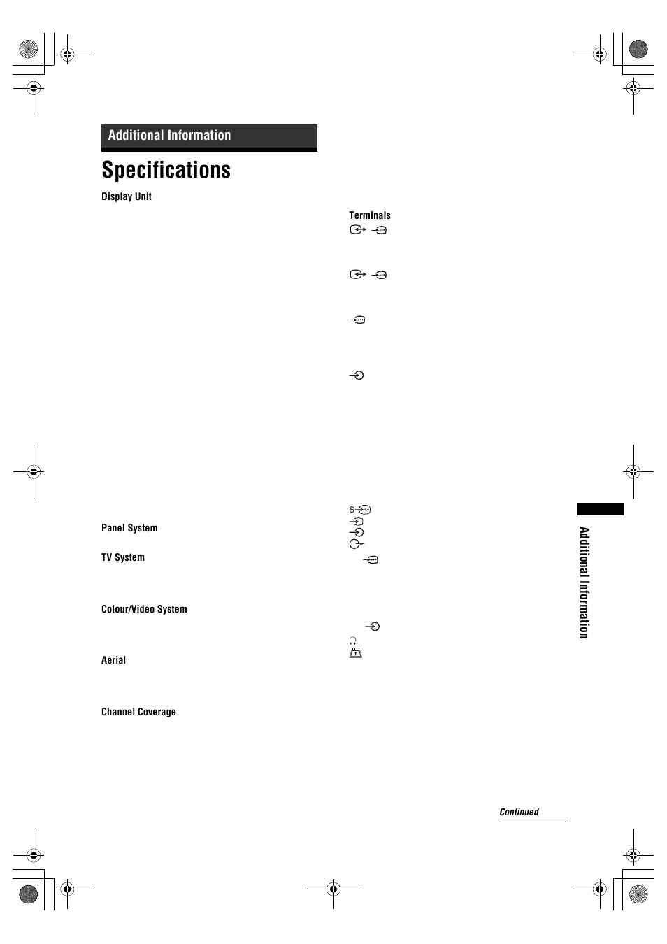 Specifications, Additional information | Sony KDL-32S2820 User Manual | Page 31 / 193