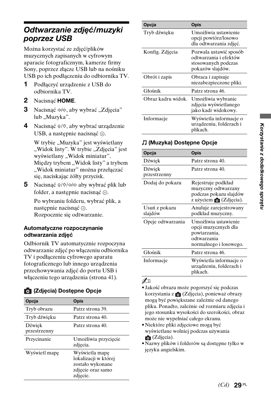 Odtwarzanie zdjęć/muzyki poprzez usb | Sony KDL-40W4710 User Manual | Page 81 / 179