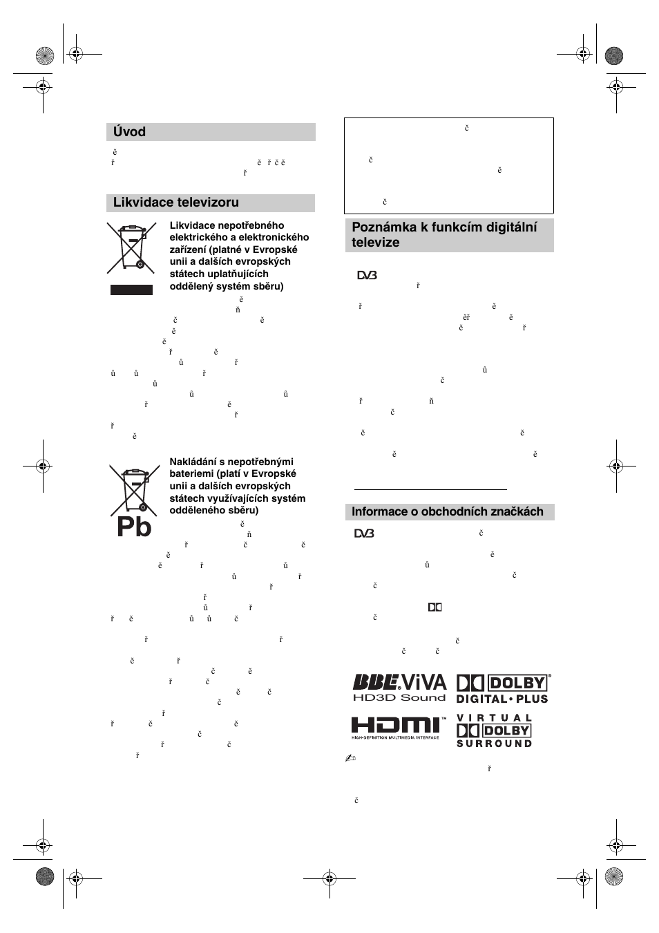 Viva, Informace o obchodních značkách | Sony KDL-32V4500 User Manual | Page 110 / 215