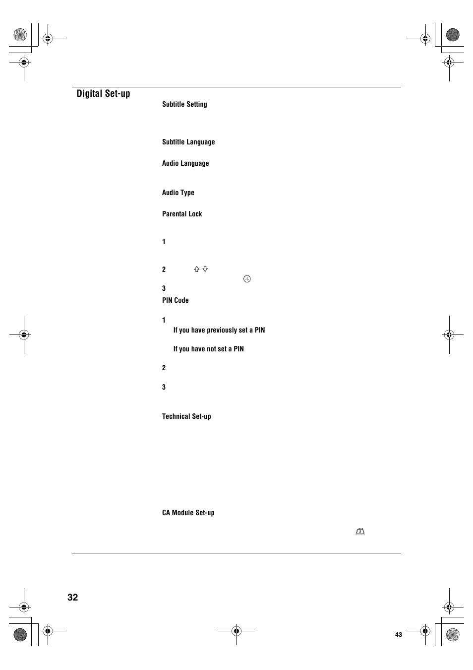 Digital set-up | Sony KDL-40S2510 User Manual | Page 32 / 131