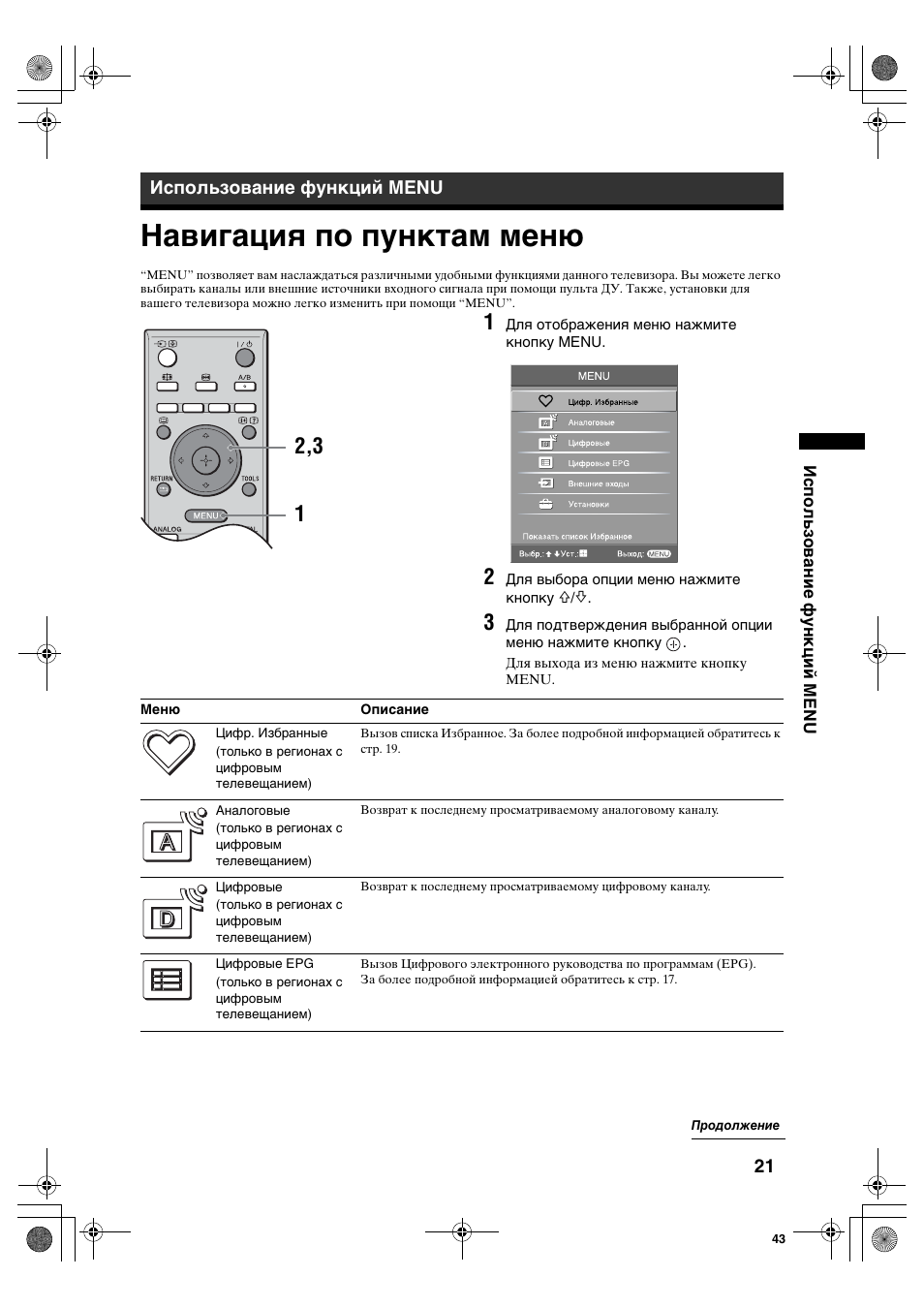 Навигация по пунктам меню | Sony KDL-40S2510 User Manual | Page 61 / 131