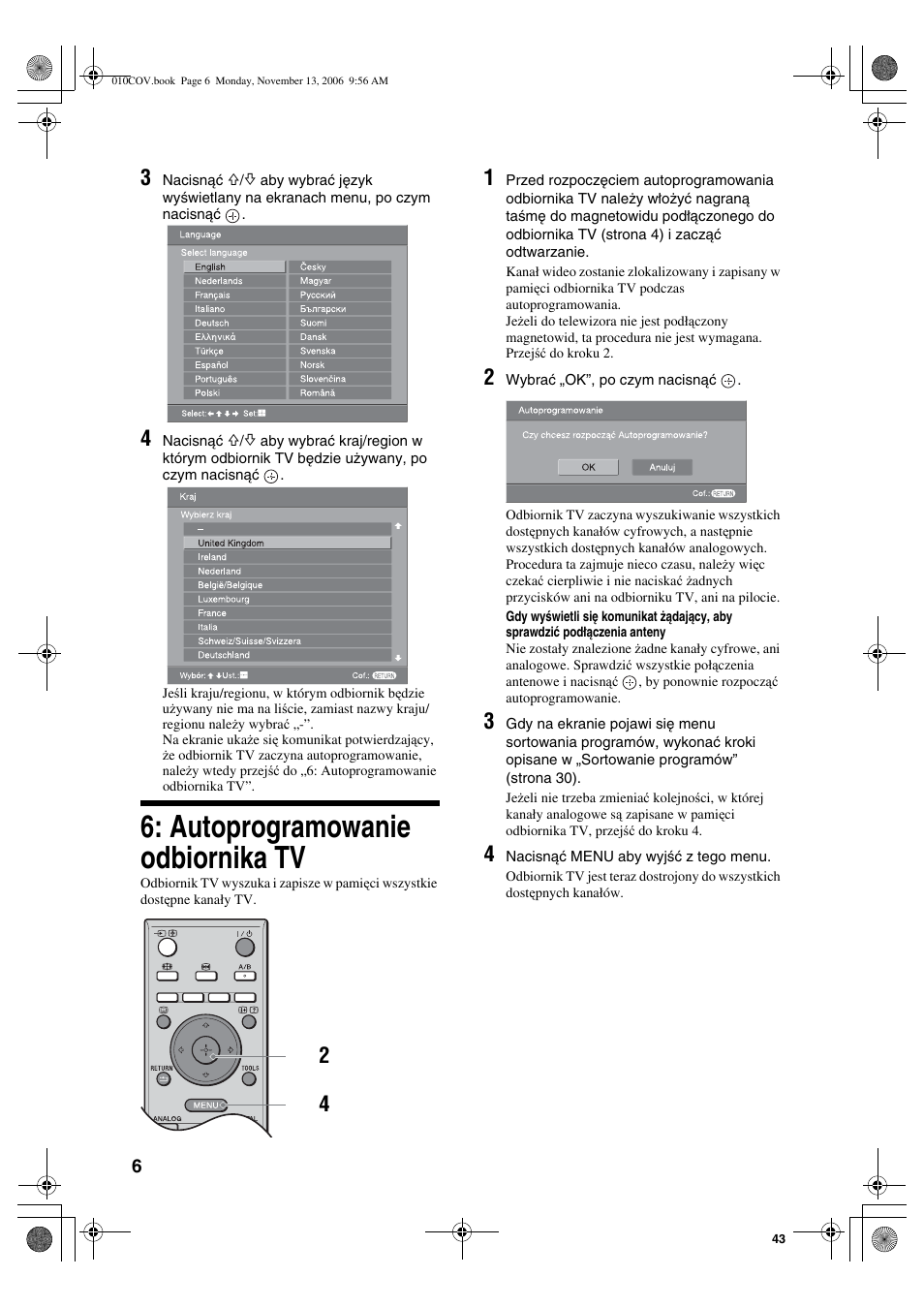 Autoprogramowanie odbiornika tv | Sony KDL-40S2510 User Manual | Page 92 / 131