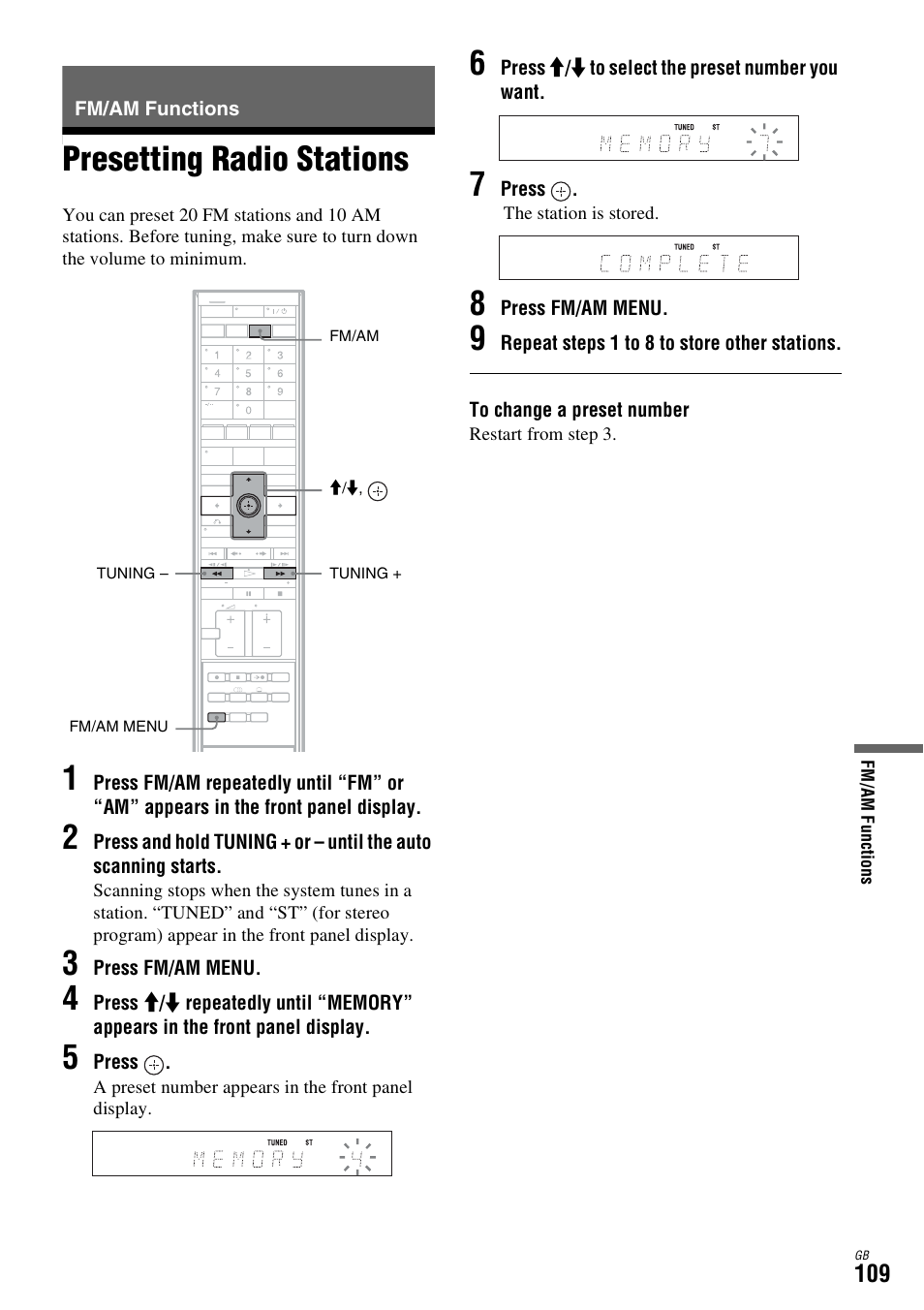 Fm/am functions, Presetting radio stations | Sony DAR-X1R User Manual | Page 109 / 623