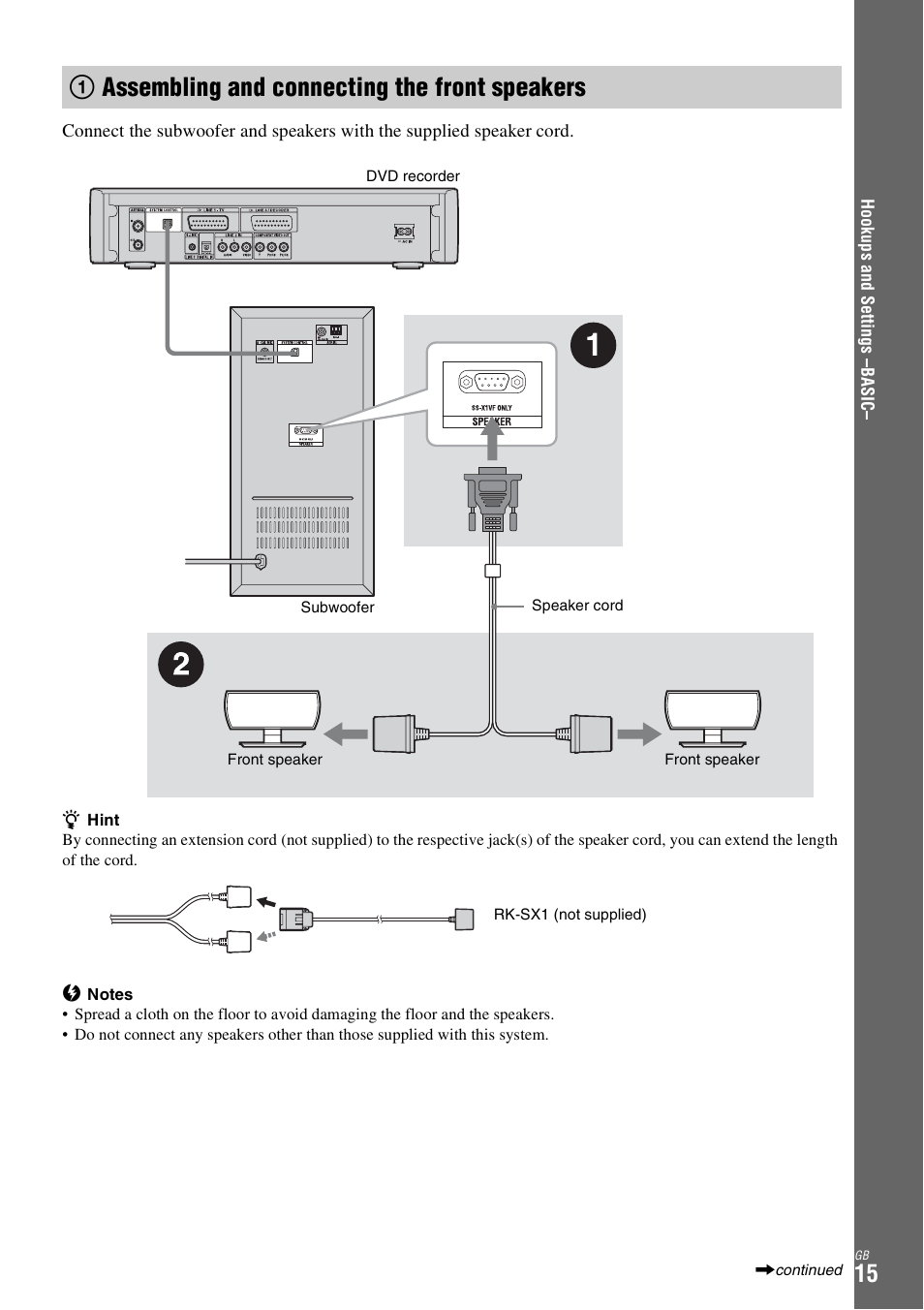 1 assembling and connecting the front speakers, Assembling and connecting, 1assembling and connecting the front speakers | Sony DAR-X1R User Manual | Page 15 / 623