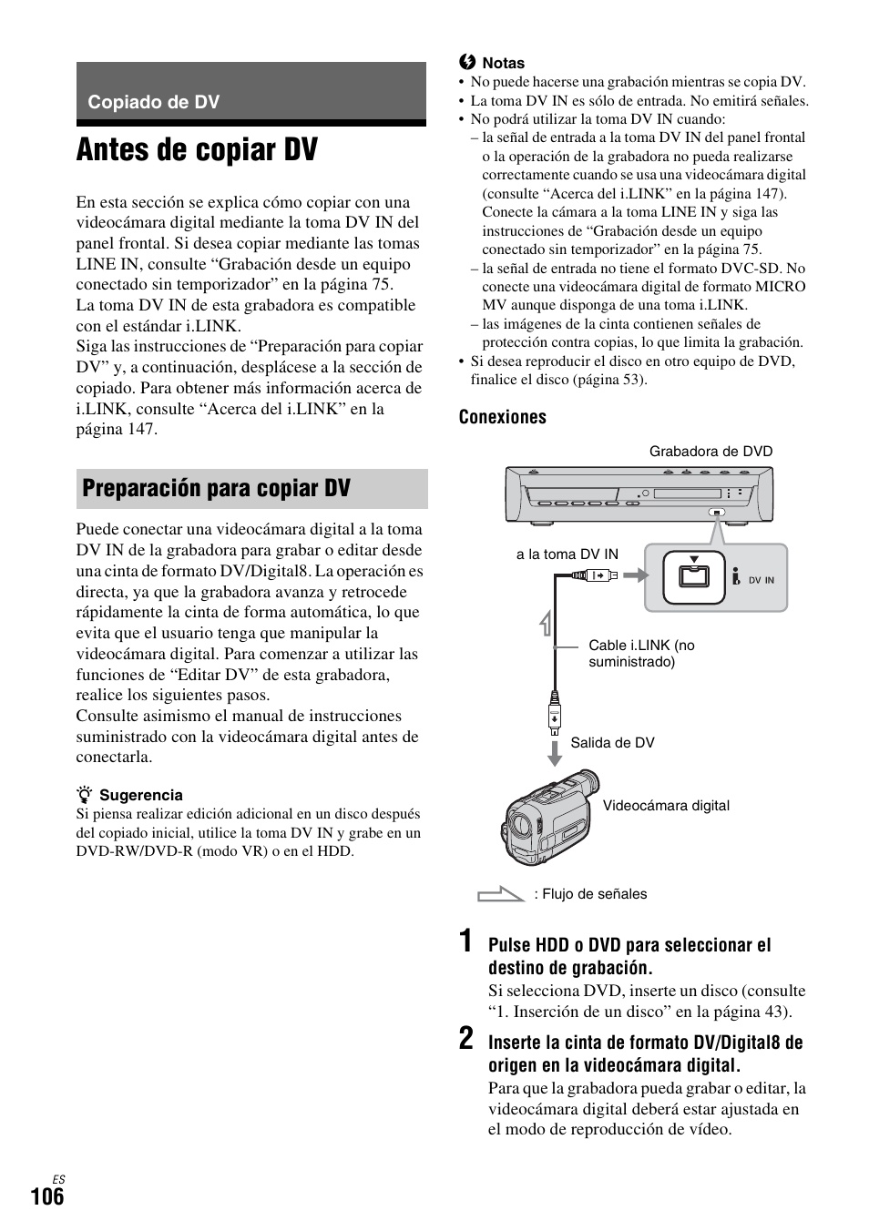 Copiado de dv, Antes de copiar dv, Preparación para copiar dv | Sony DAR-X1R User Manual | Page 256 / 623