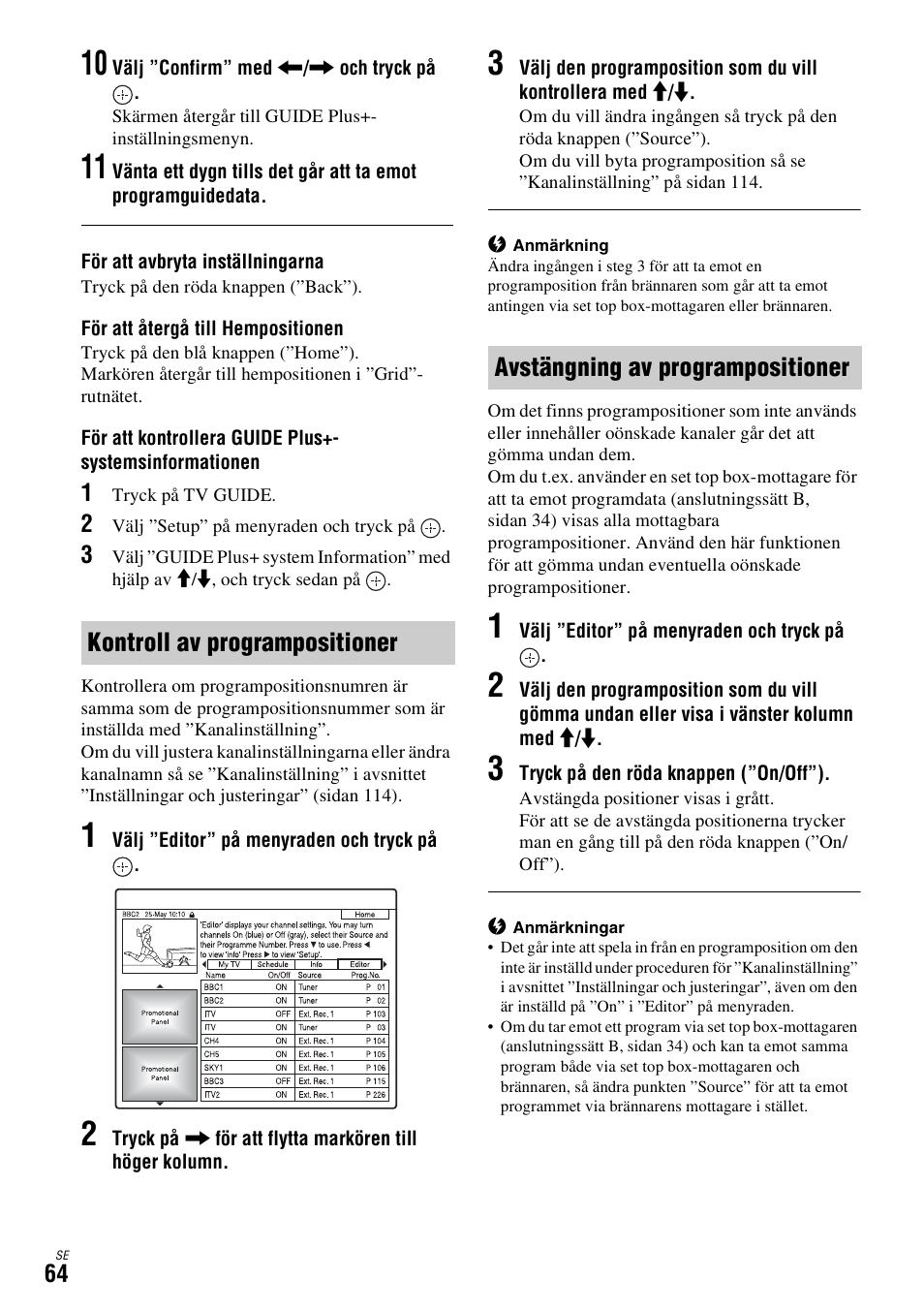 Kontroll av programpositioner, Avstängning av programpositioner, Sidan 64) | Avstängning av programpositioner” på sidan 64) | Sony DAR-X1R User Manual | Page 370 / 623