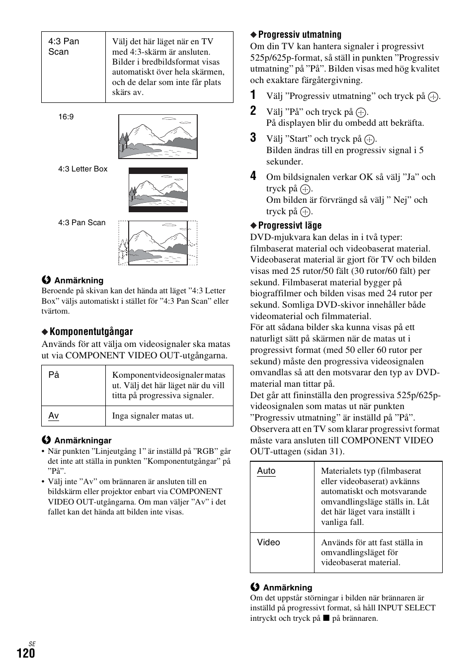 Sidan 120), Se ”progressiv utmatning” på sidan 120 fö | Sony DAR-X1R User Manual | Page 426 / 623
