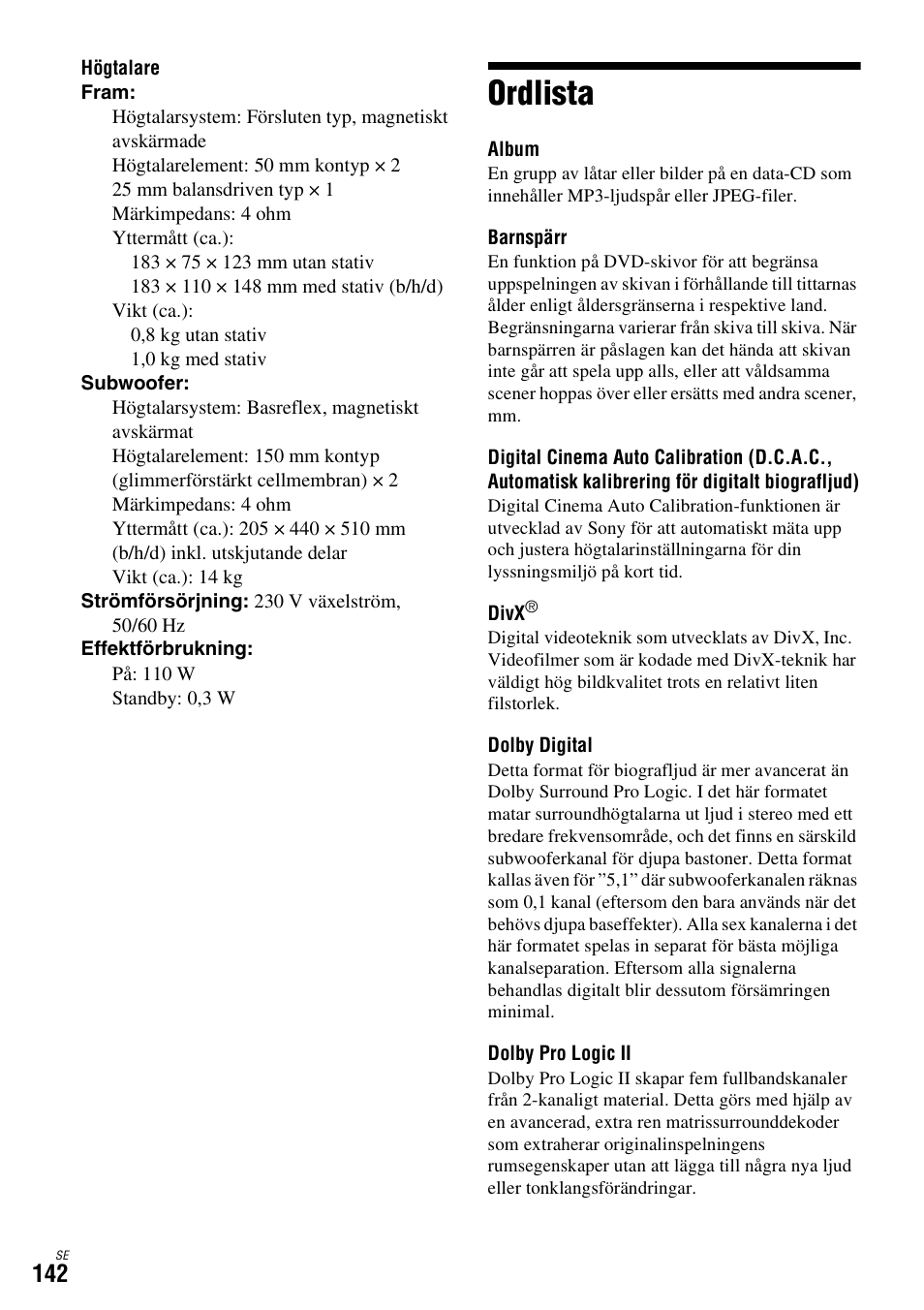 Ordlista | Sony DAR-X1R User Manual | Page 448 / 623