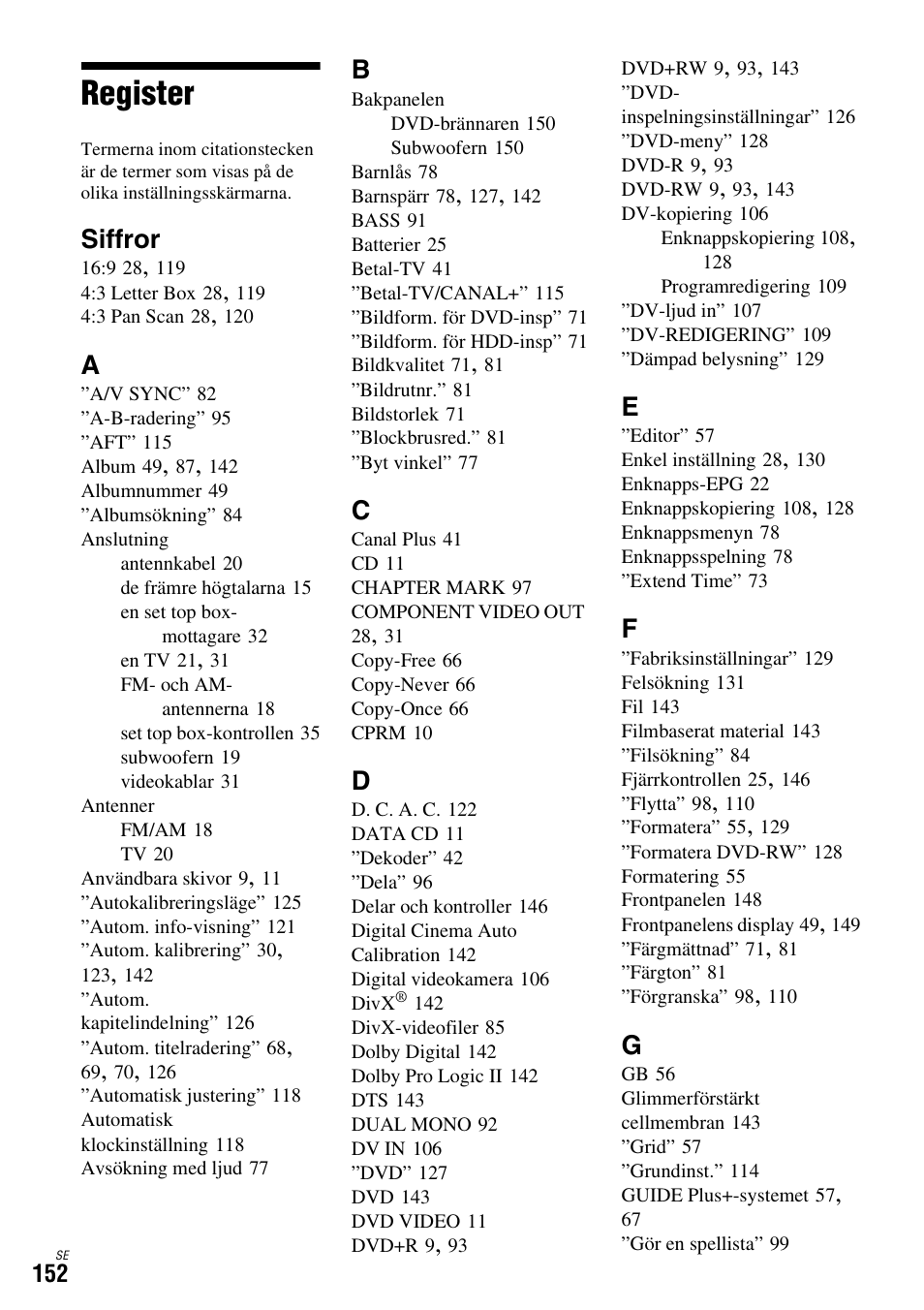Register, Siffror | Sony DAR-X1R User Manual | Page 458 / 623