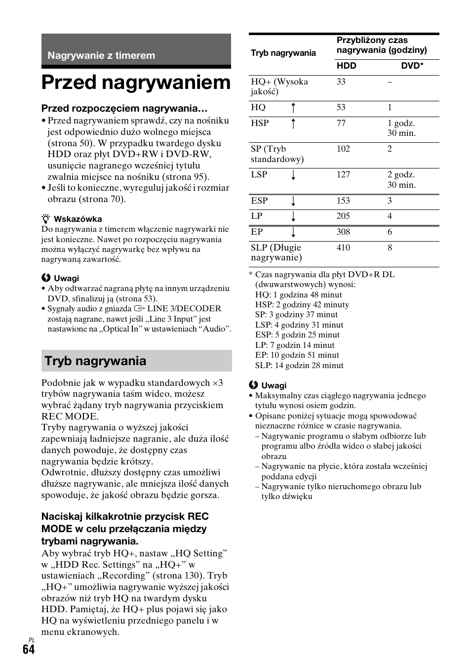 Nagrywanie z timerem, Przed nagrywaniem, Tryb nagrywania | Sony DAR-X1R User Manual | Page 524 / 623
