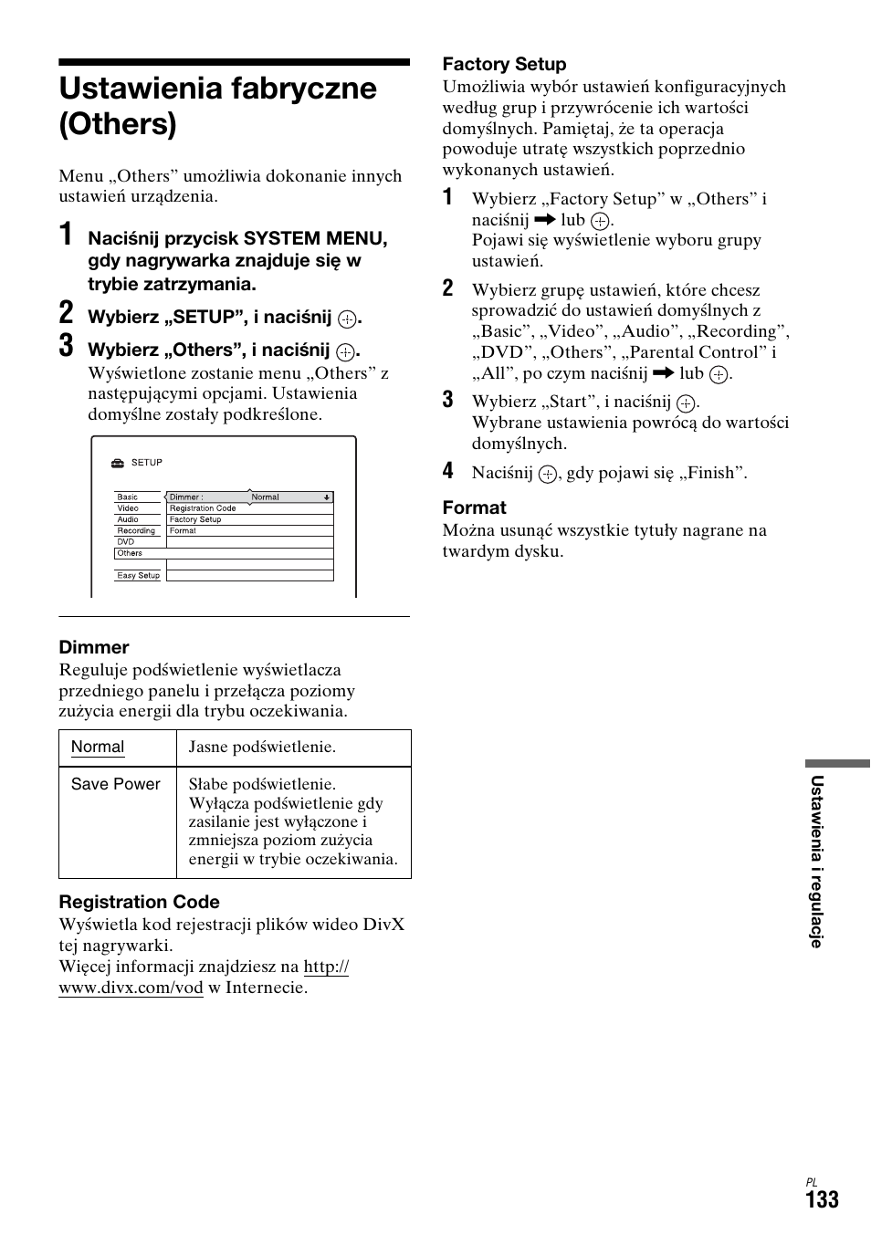 Ustawienia fabryczne (others), Zobacz „format” na stronie 133 | Sony DAR-X1R User Manual | Page 593 / 623