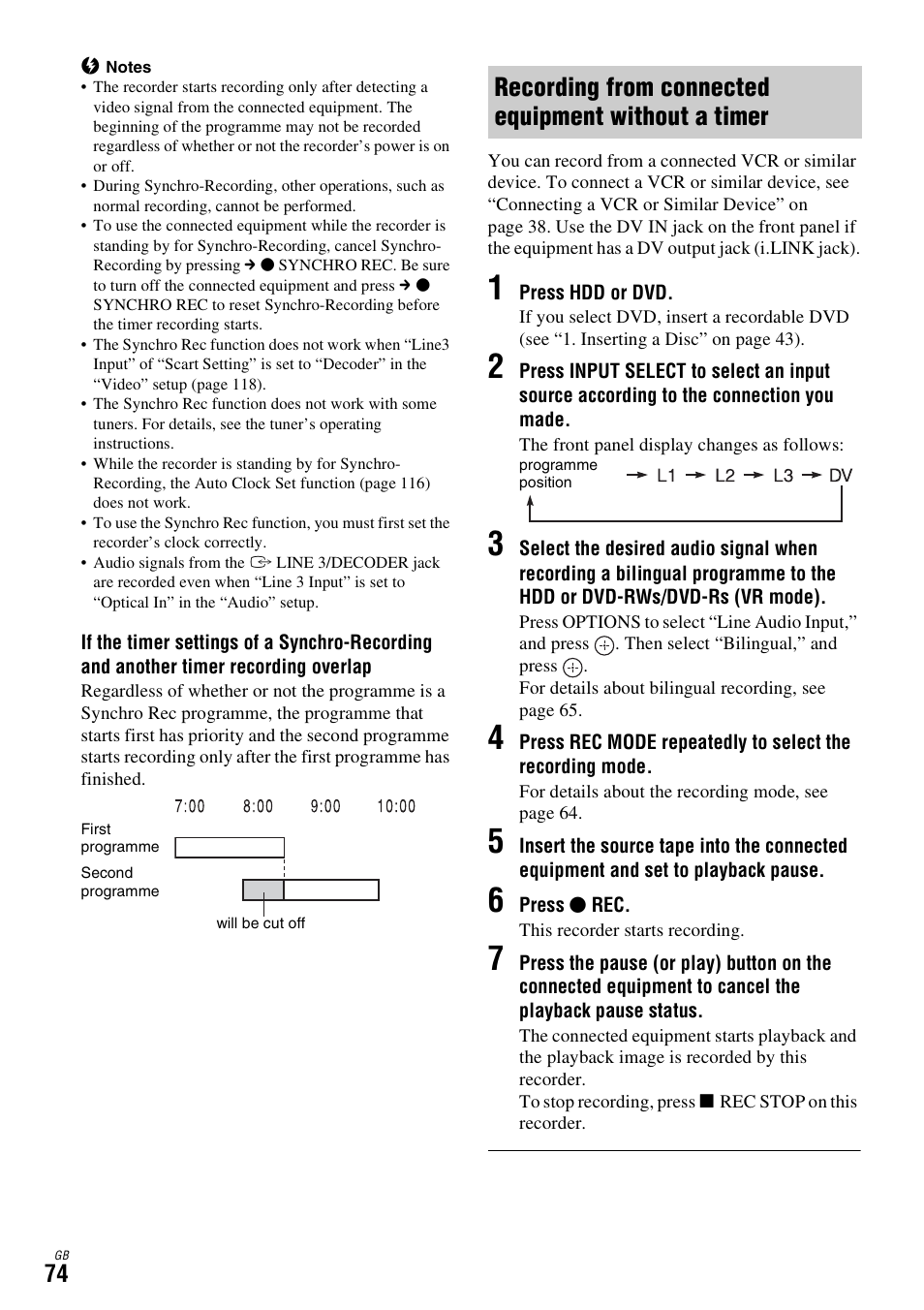Recording from connected equipment without a timer | Sony DAR-X1R User Manual | Page 74 / 623