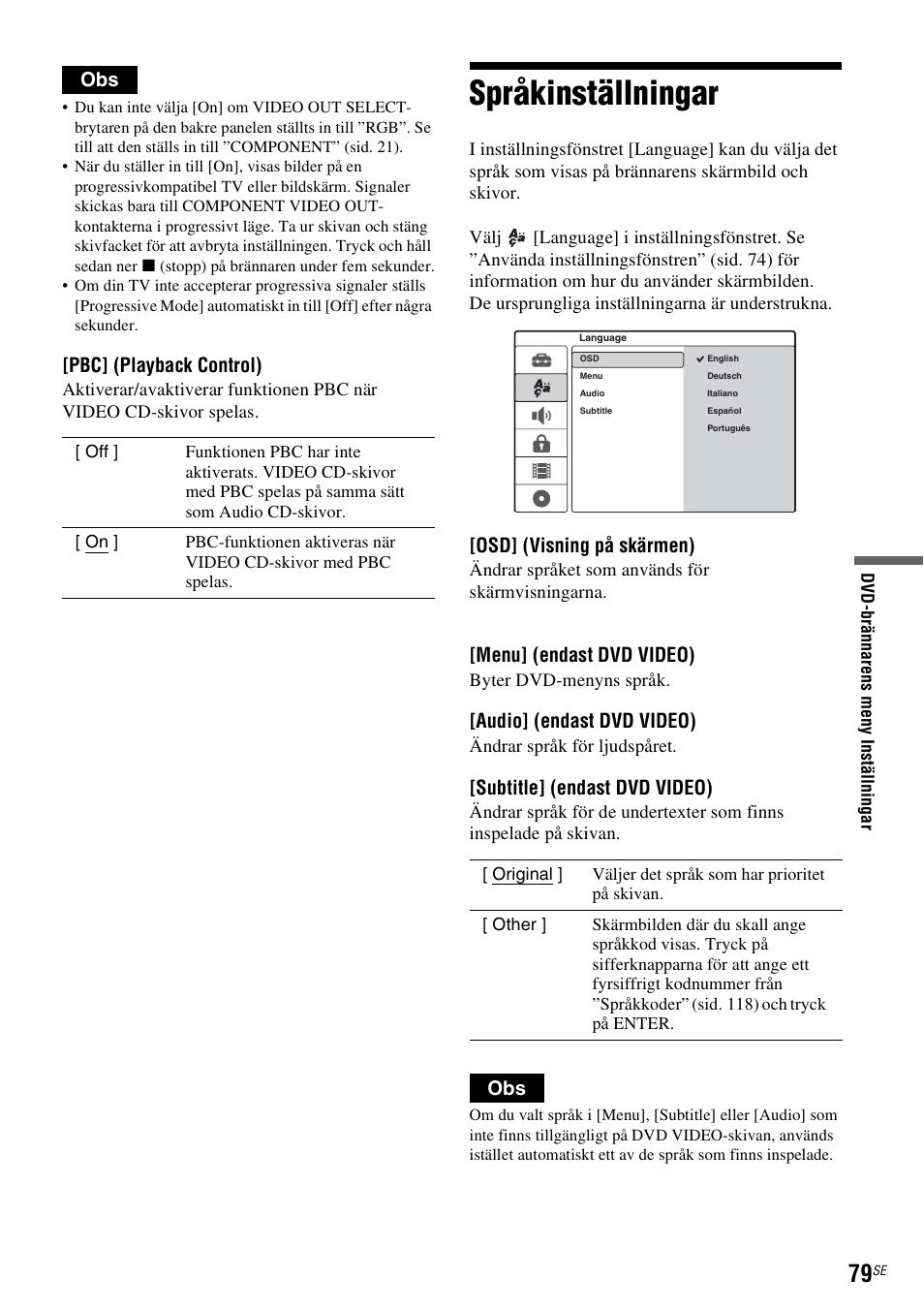 Språkinställningar, Sid. 79) | Sony DAR-RD100 User Manual | Page 329 / 508
