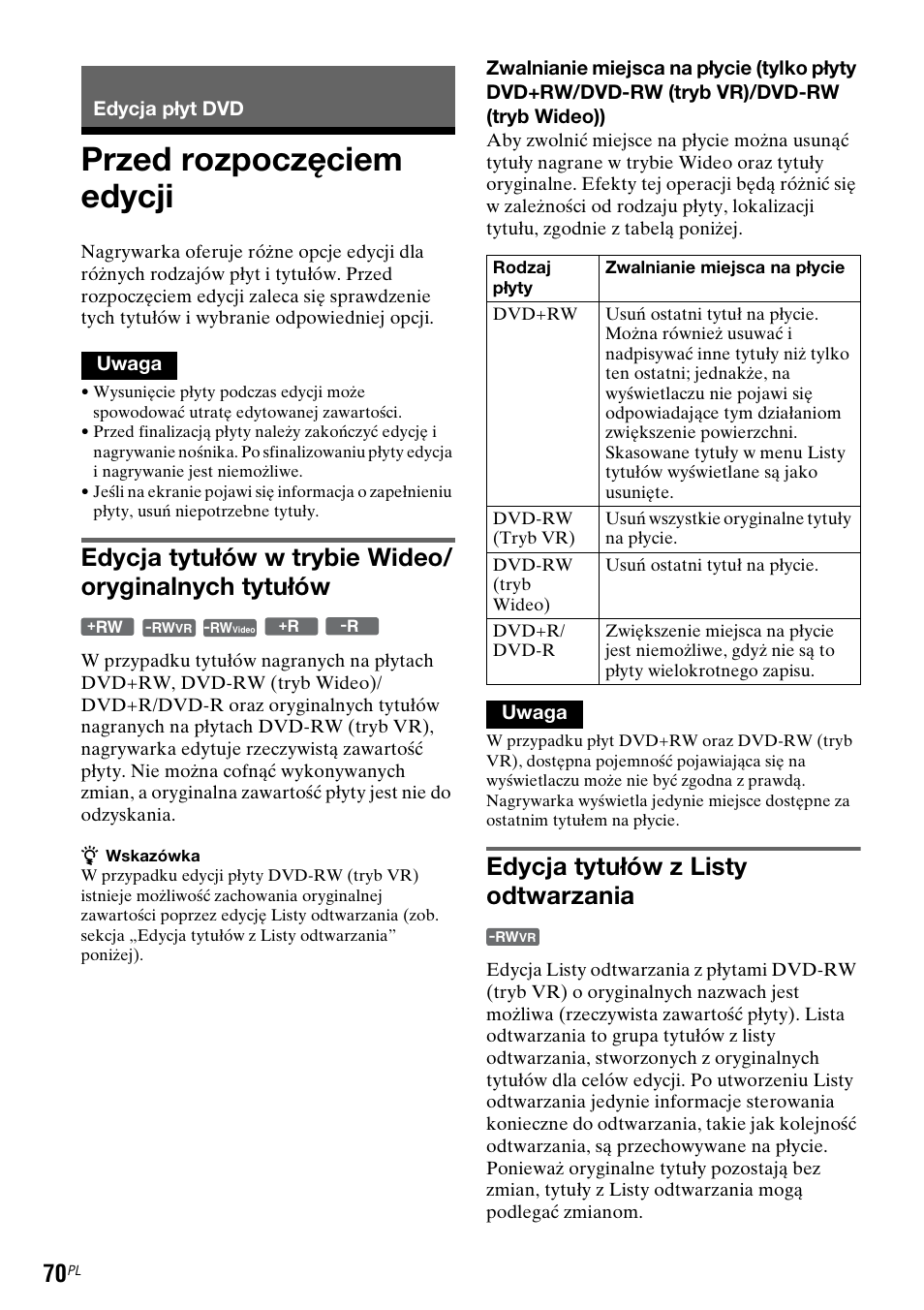 Edycja płyt dvd, Przed rozpoczęciem edycji, Edycja tytułów z listy odtwarzania | Sony DAR-RD100 User Manual | Page 442 / 508