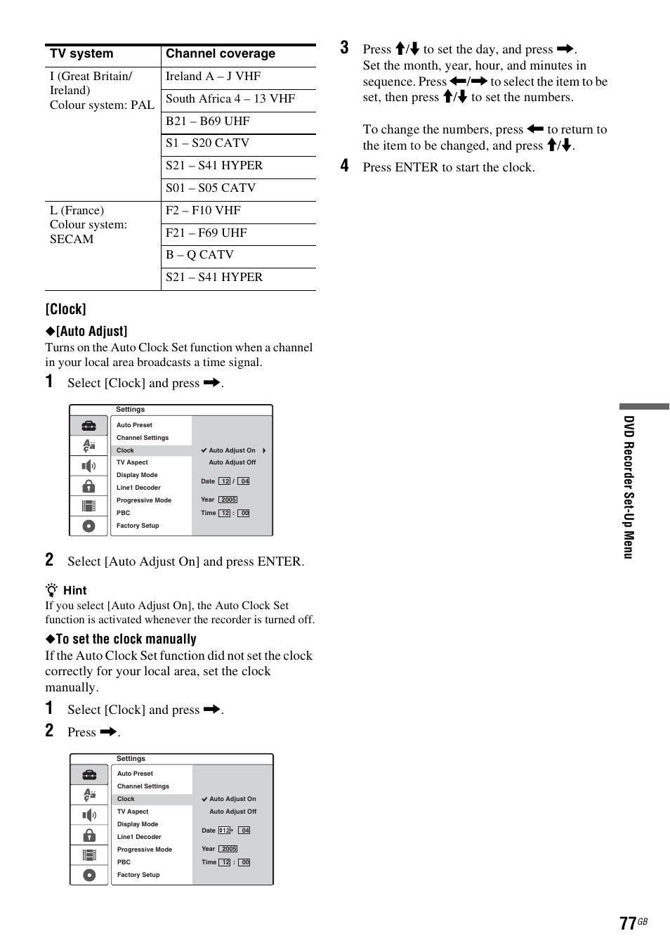 Clock | Sony DAR-RD100 User Manual | Page 77 / 508