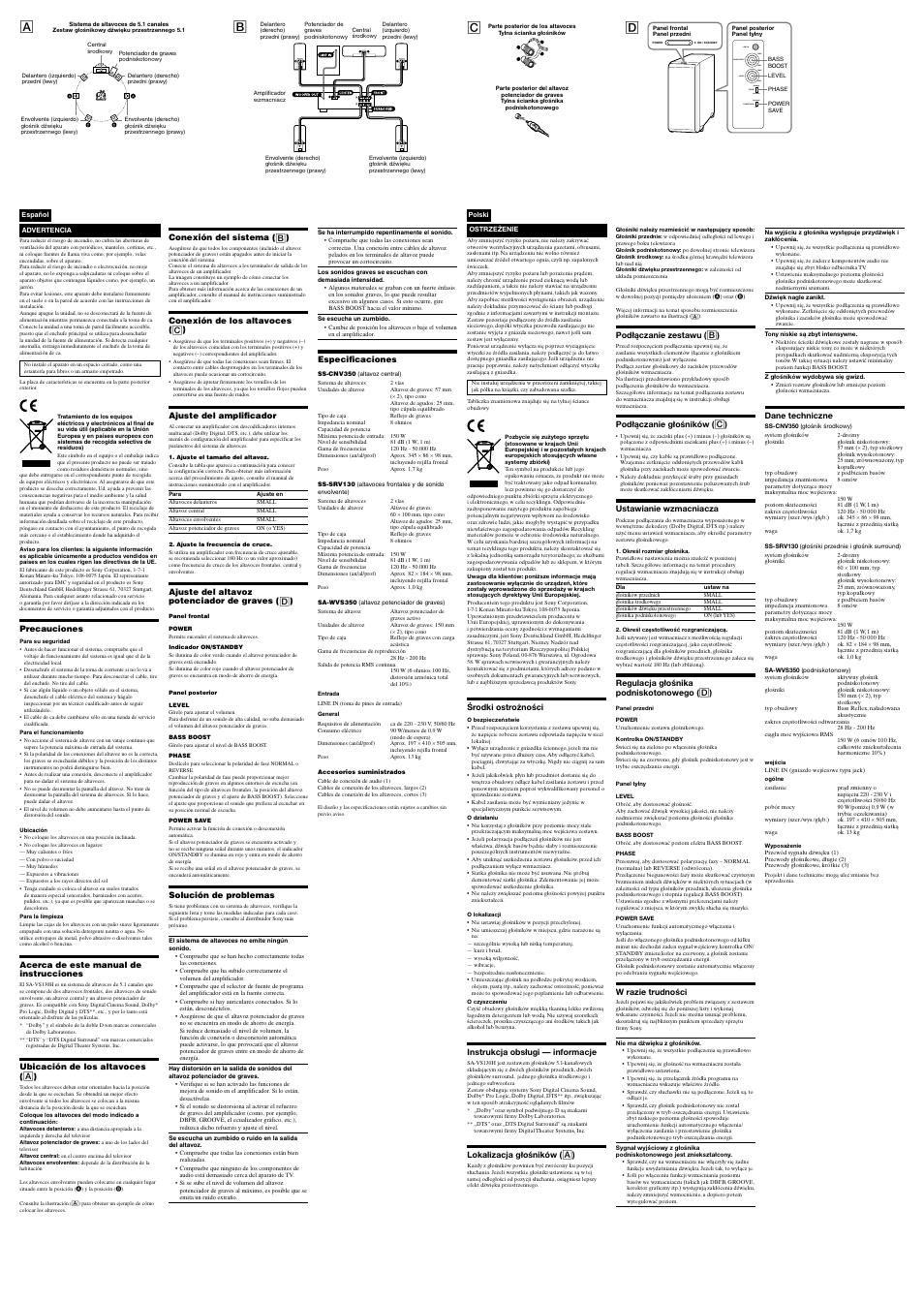 Sony SA-VS130H User Manual | Page 2 / 2