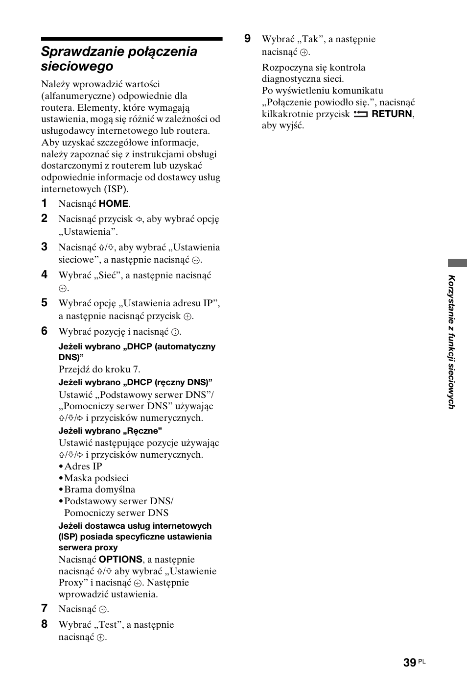 Sprawdzanie połączenia sieciowego | Sony KDL-40Z4500 User Manual | Page 97 / 195