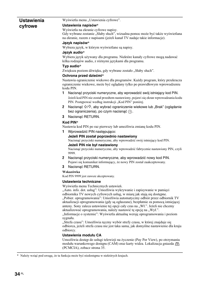 Ustawienia cyfrowe | Sony KDL-32S2030 User Manual | Page 120 / 129