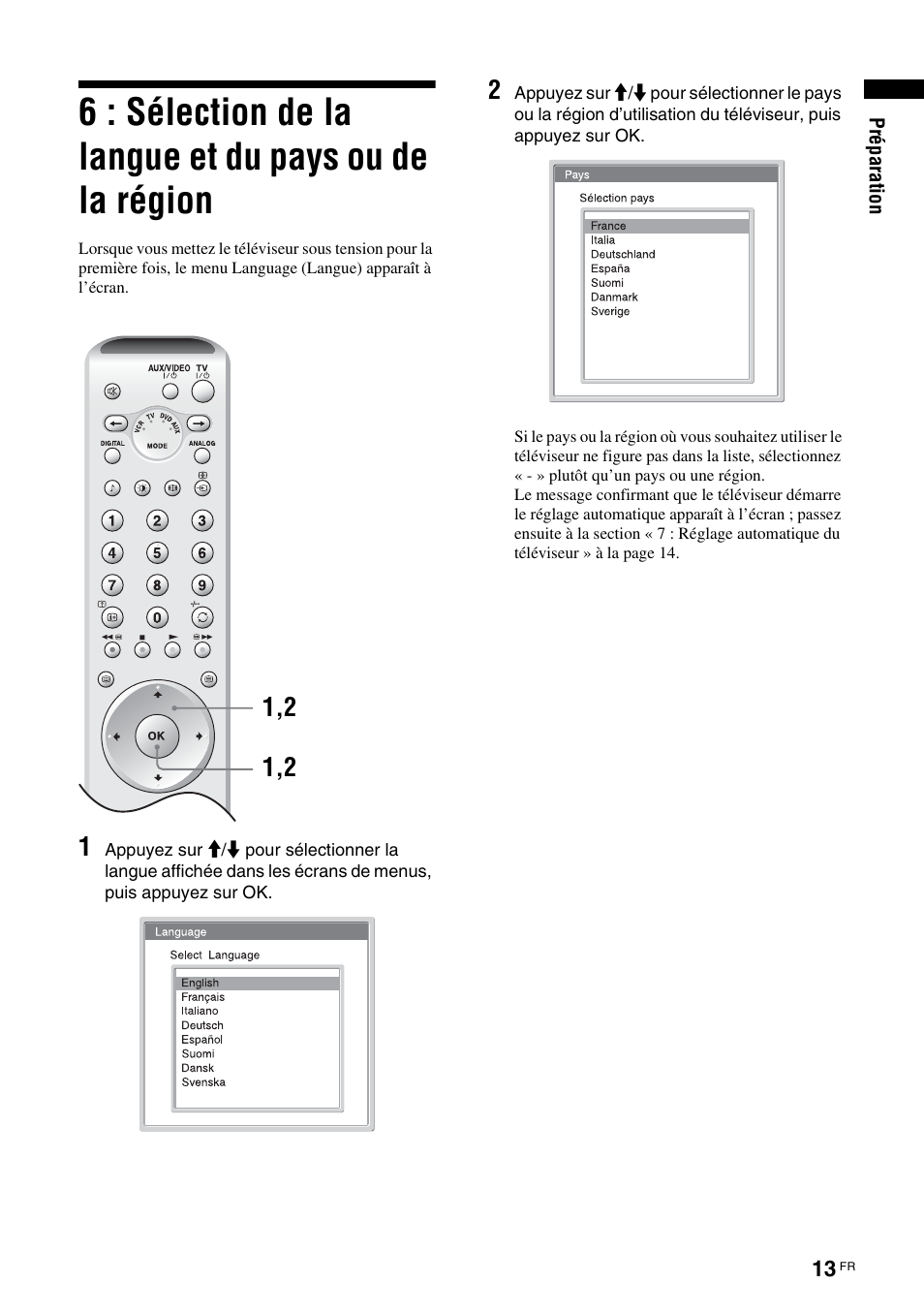 6 : sélection de la langue et du pays ou, De la région | Sony KDL-W40A11E User Manual | Page 107 / 192