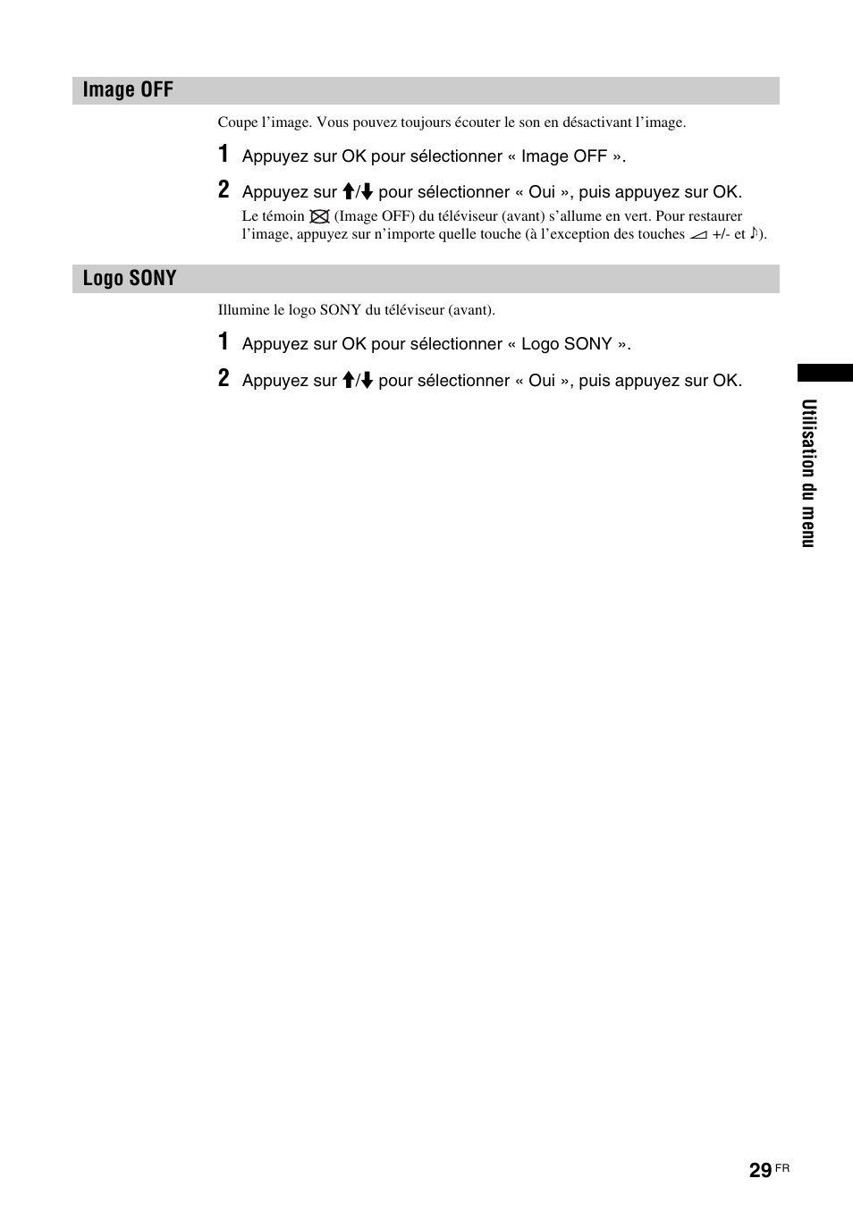 Image off, Logo sony, Image off logo sony | Ff (29) | Sony KDL-W40A11E User Manual | Page 123 / 192