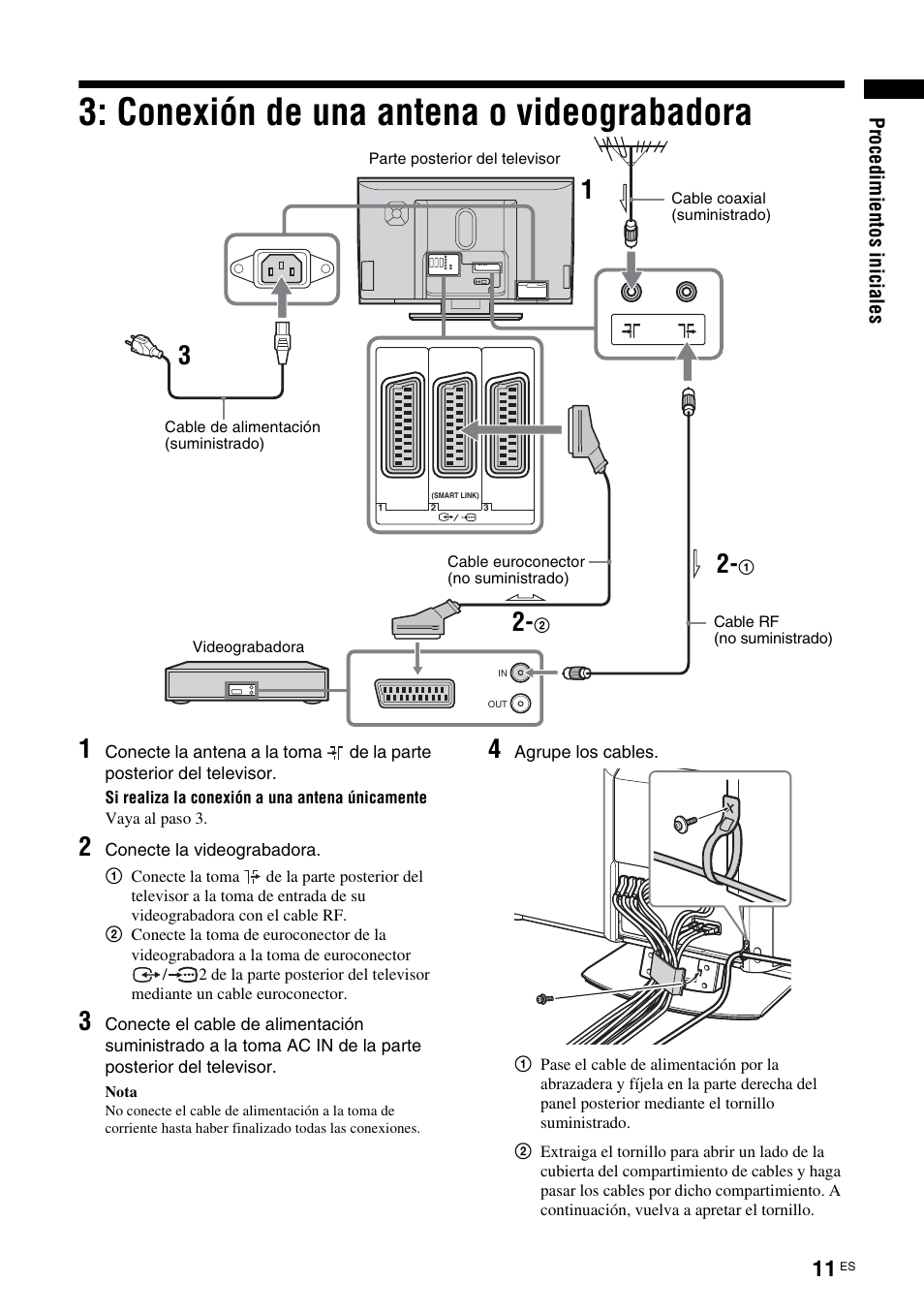 Conexión de una antena o videograbadora, Conexión de una antena o, Videograbadora | Sony KDL-W40A11E User Manual | Page 153 / 192
