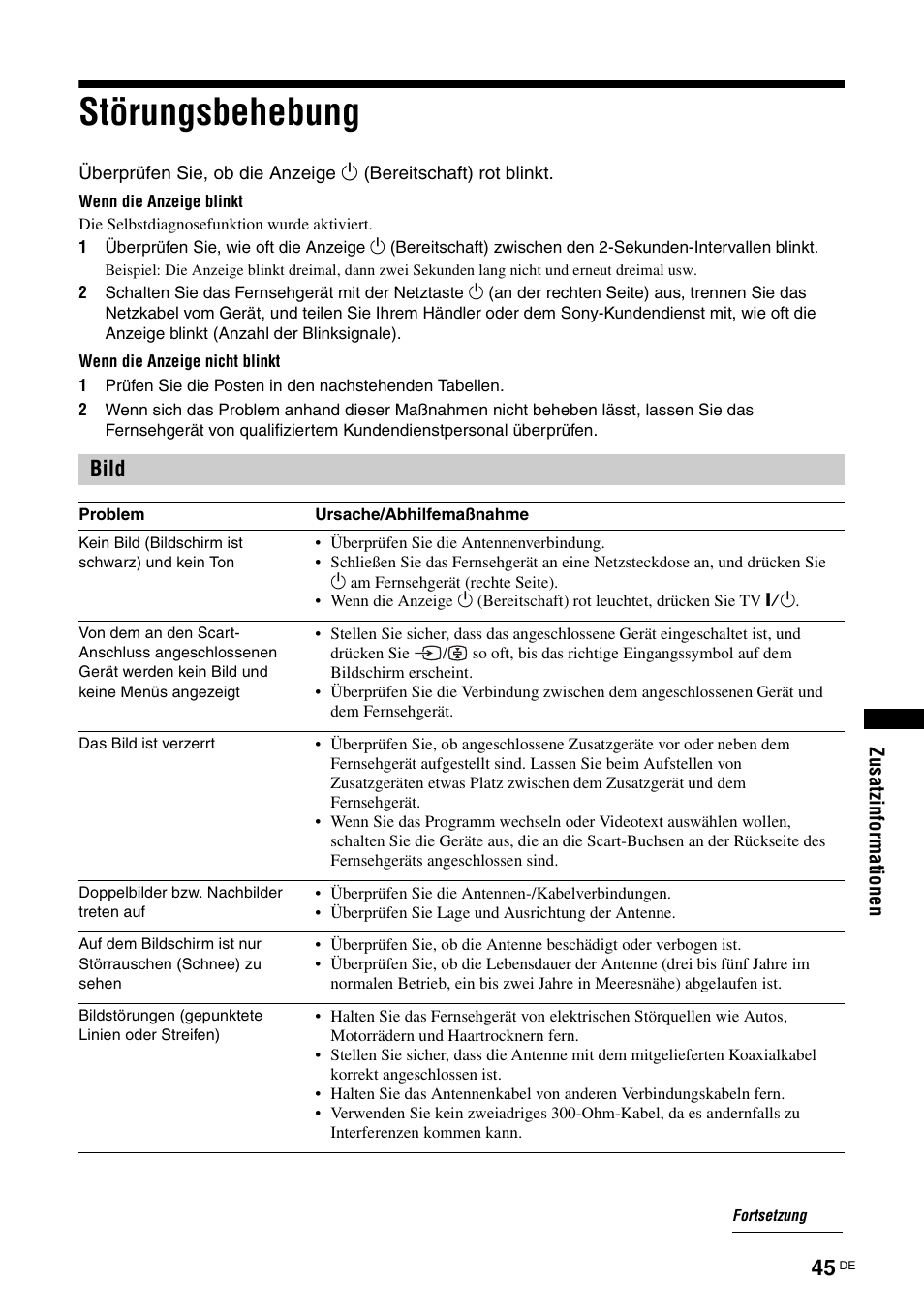 Störungsbehebung, Bild | Sony KDL-W40A11E User Manual | Page 91 / 192