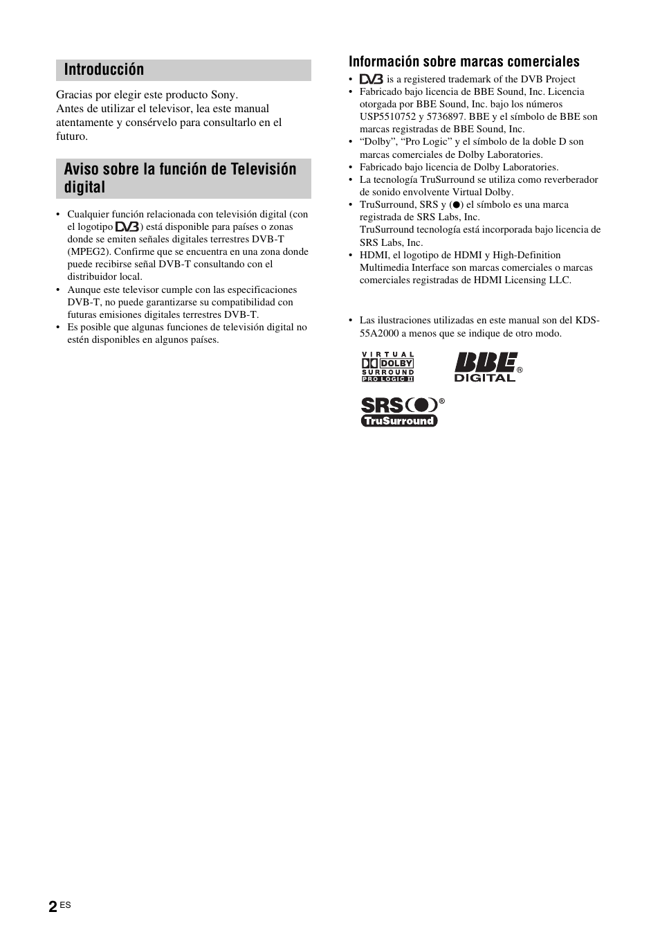 Información sobre marcas comerciales | Sony KDS-70R2000 User Manual | Page 178 / 240