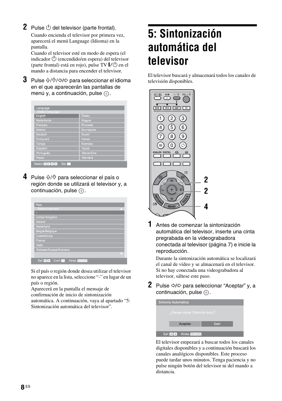 Sintonización automática del televisor | Sony KDS-70R2000 User Manual | Page 184 / 240