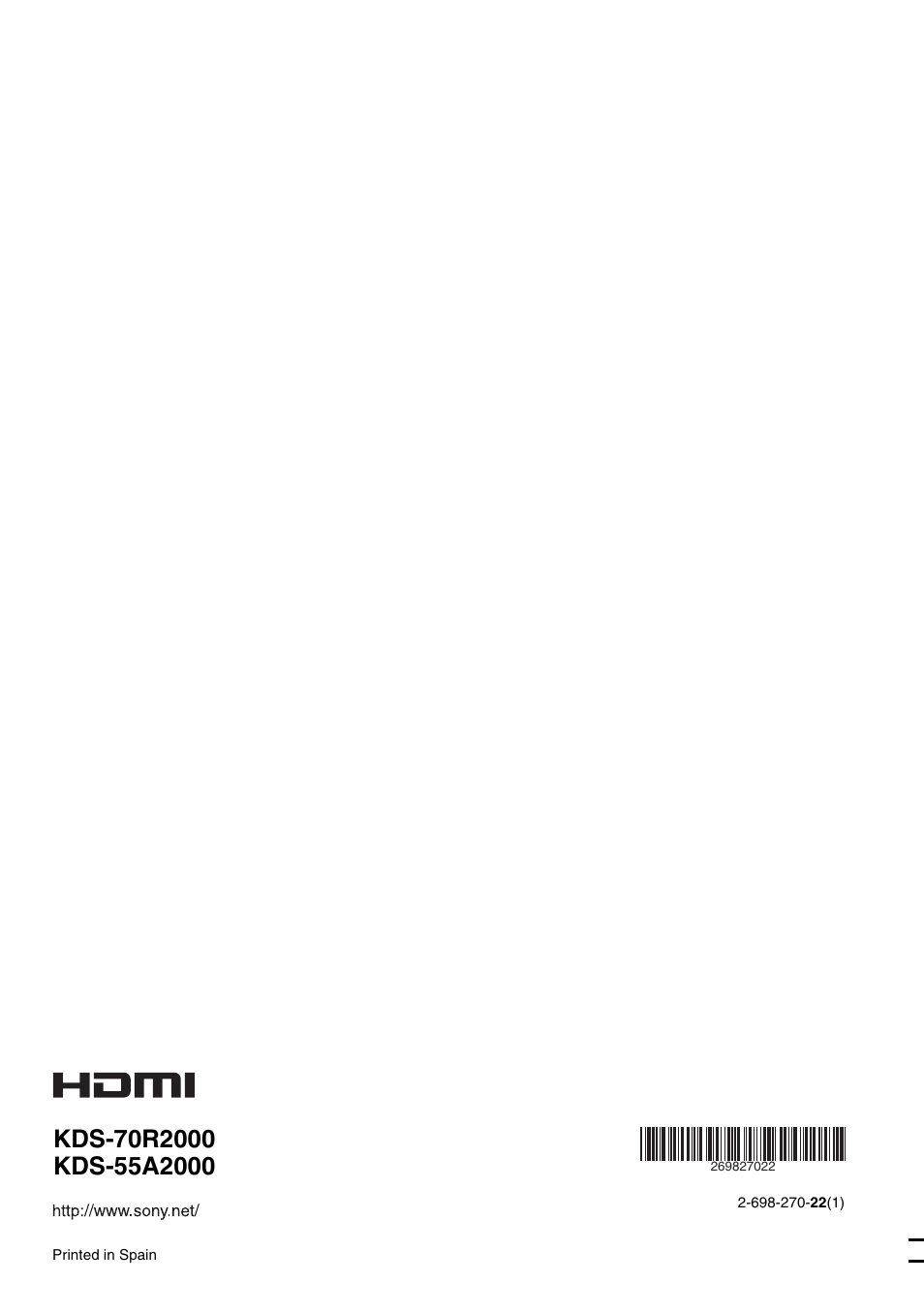 Sony KDS-70R2000 User Manual | Page 240 / 240