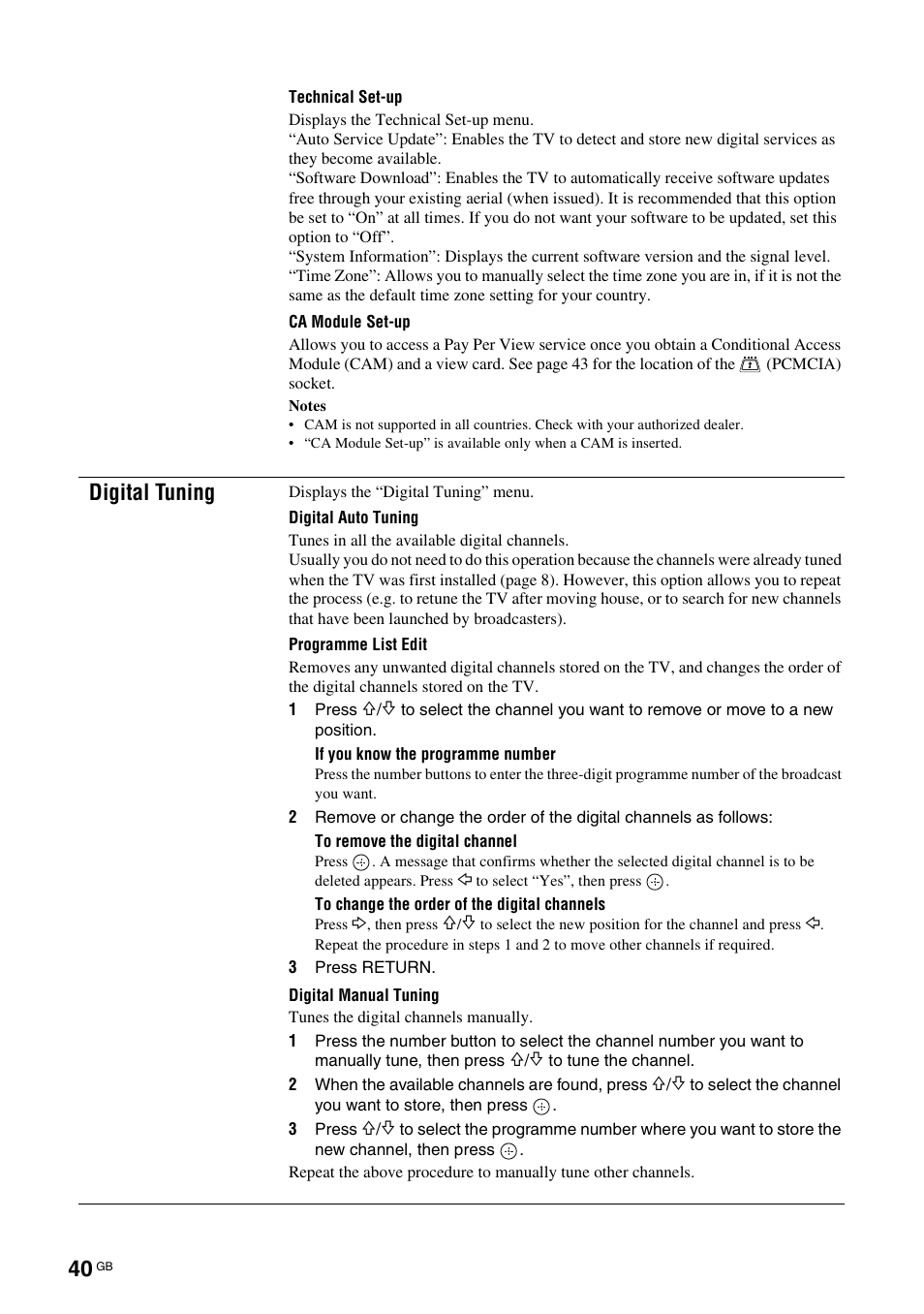 Digital tuning | Sony KDS-70R2000 User Manual | Page 40 / 240