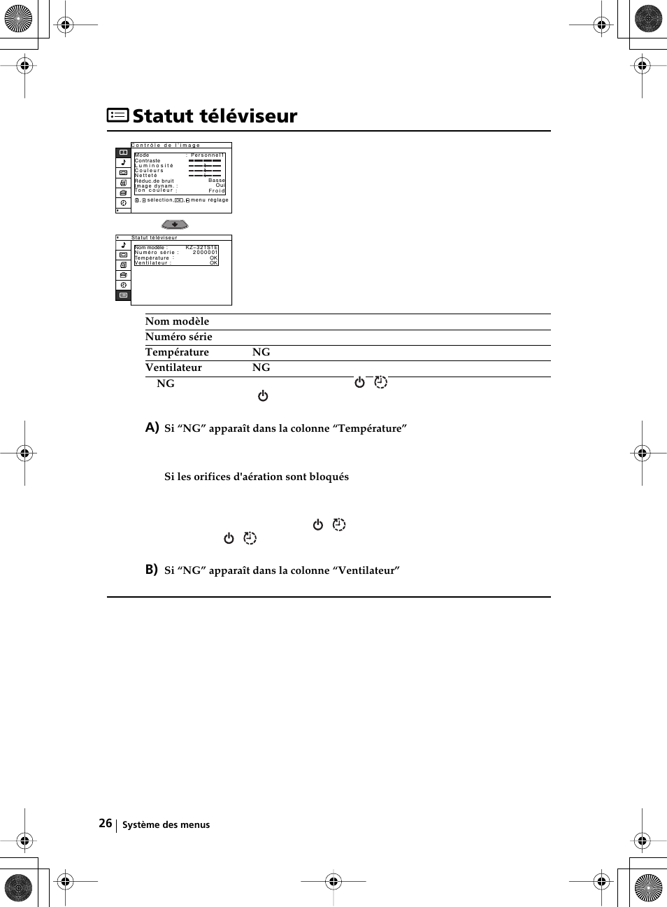 Statut téléviseur | Sony KZ-32TS1E User Manual | Page 123 / 135