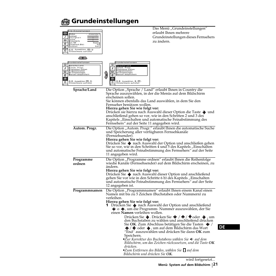 Grundeinstellungen | Sony KZ-32TS1E User Manual | Page 54 / 135