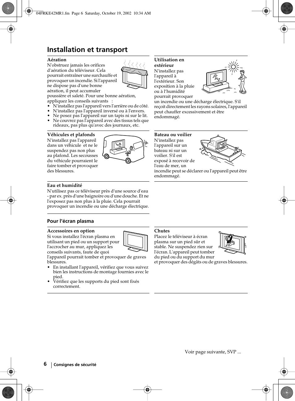 Installation et transport | Sony KE-42MR1 User Manual | Page 232 / 305