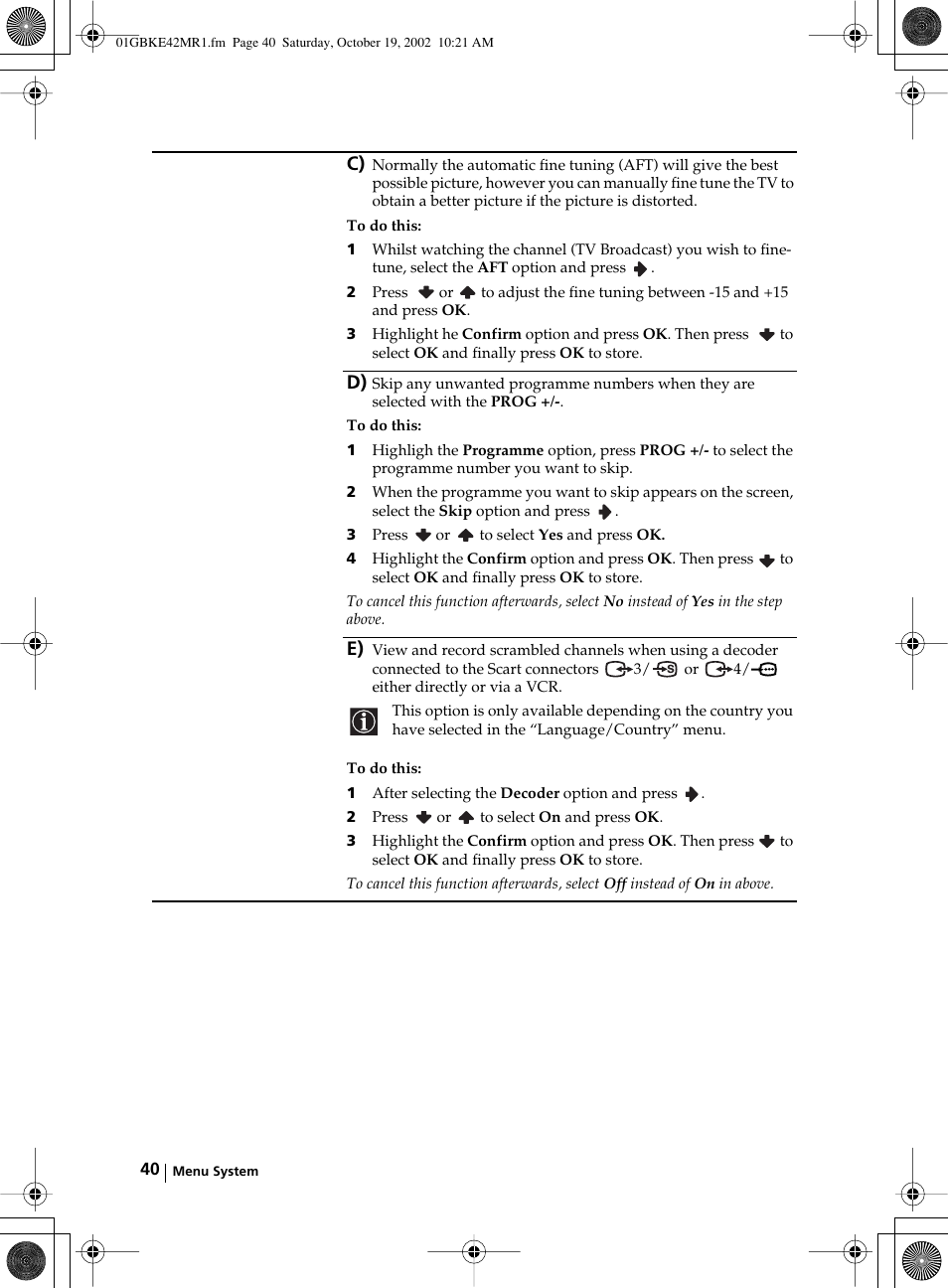 Sony KE-42MR1 User Manual | Page 40 / 305