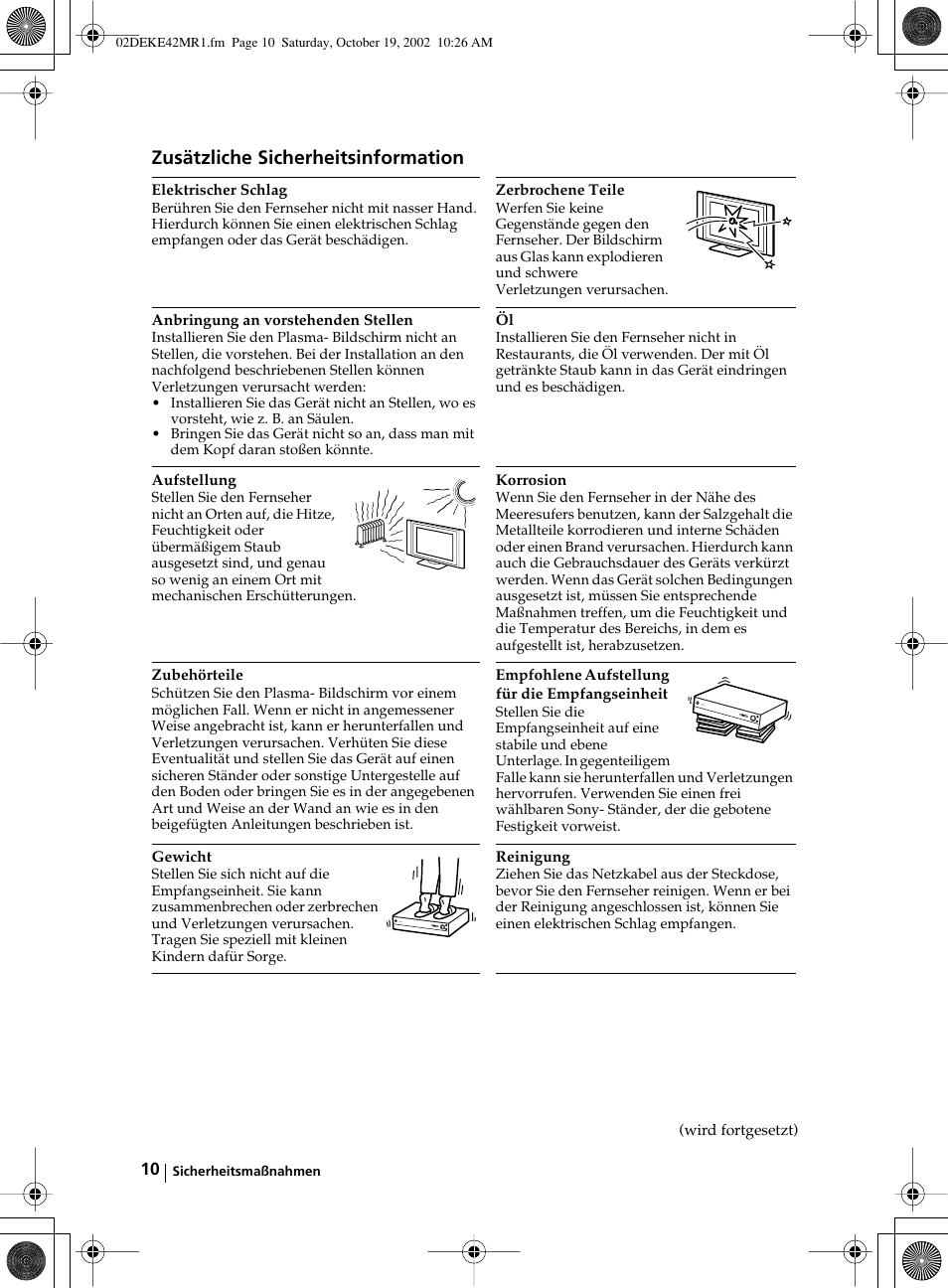 Zusätzliche sicherheitsinformation | Sony KE-42MR1 User Manual | Page 86 / 305