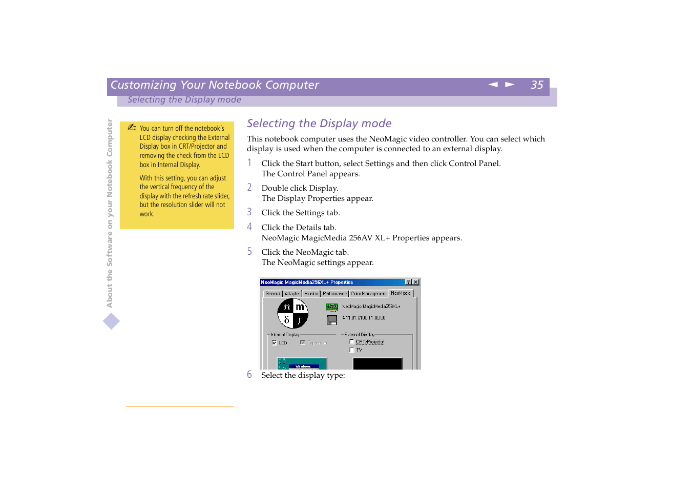 Selecting the display mode | Sony PCG-X18 User Manual | Page 35 / 53